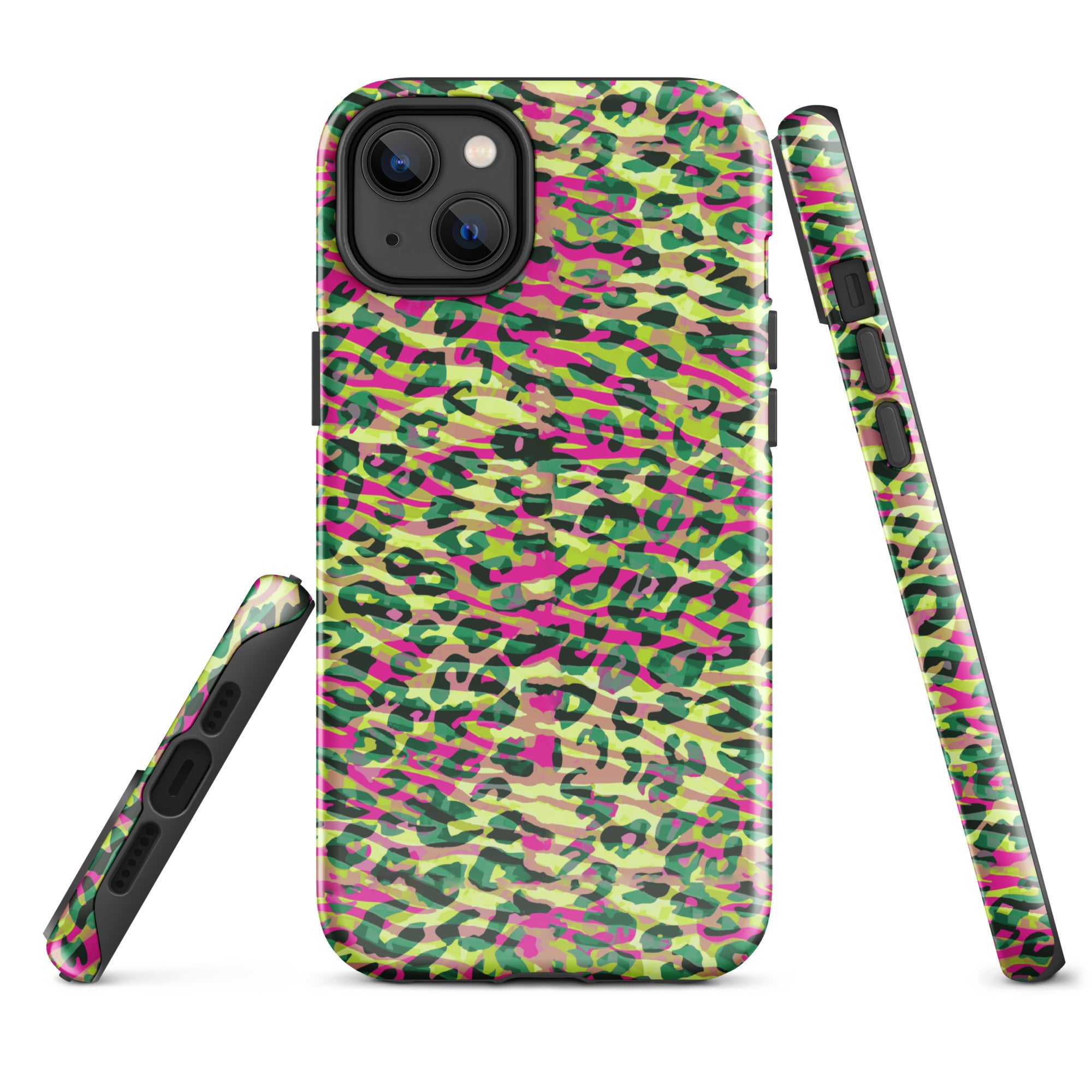 Tough Case for iPhone® Zebra and Leopard Print Magenta with Yellow
