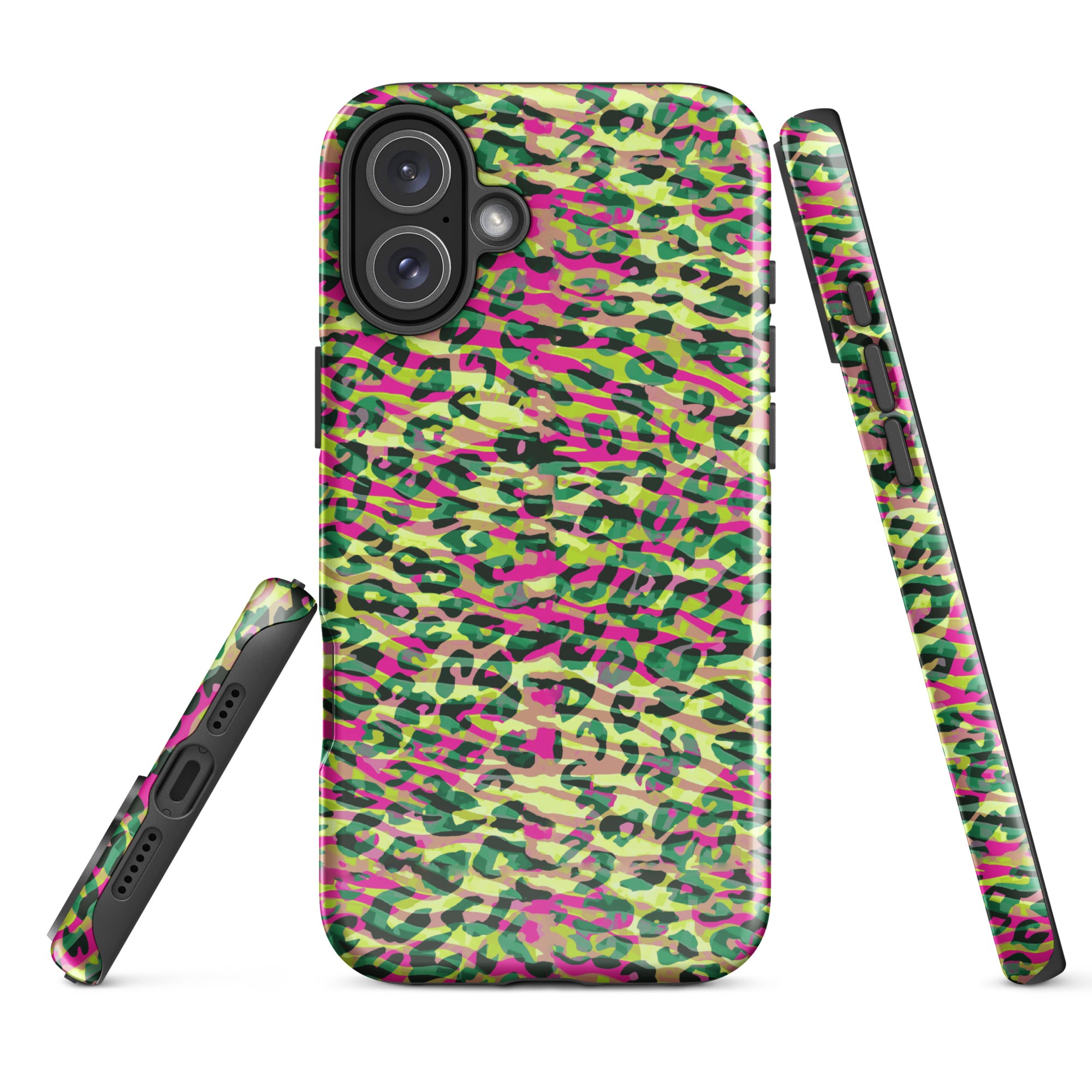 Tough Case for iPhone® Zebra and Leopard Print Magenta with Yellow