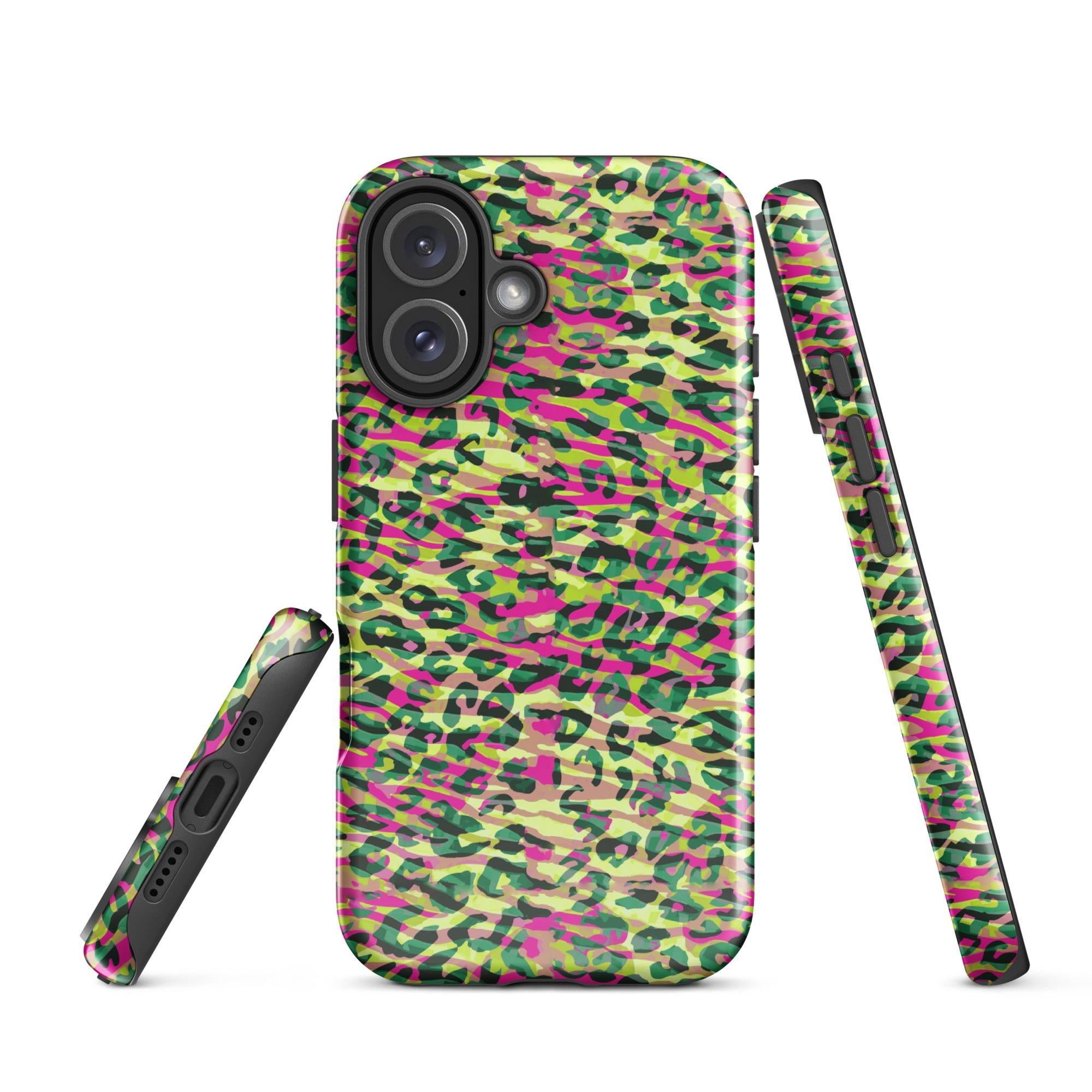 Tough Case for iPhone® Zebra and Leopard Print Magenta with Yellow