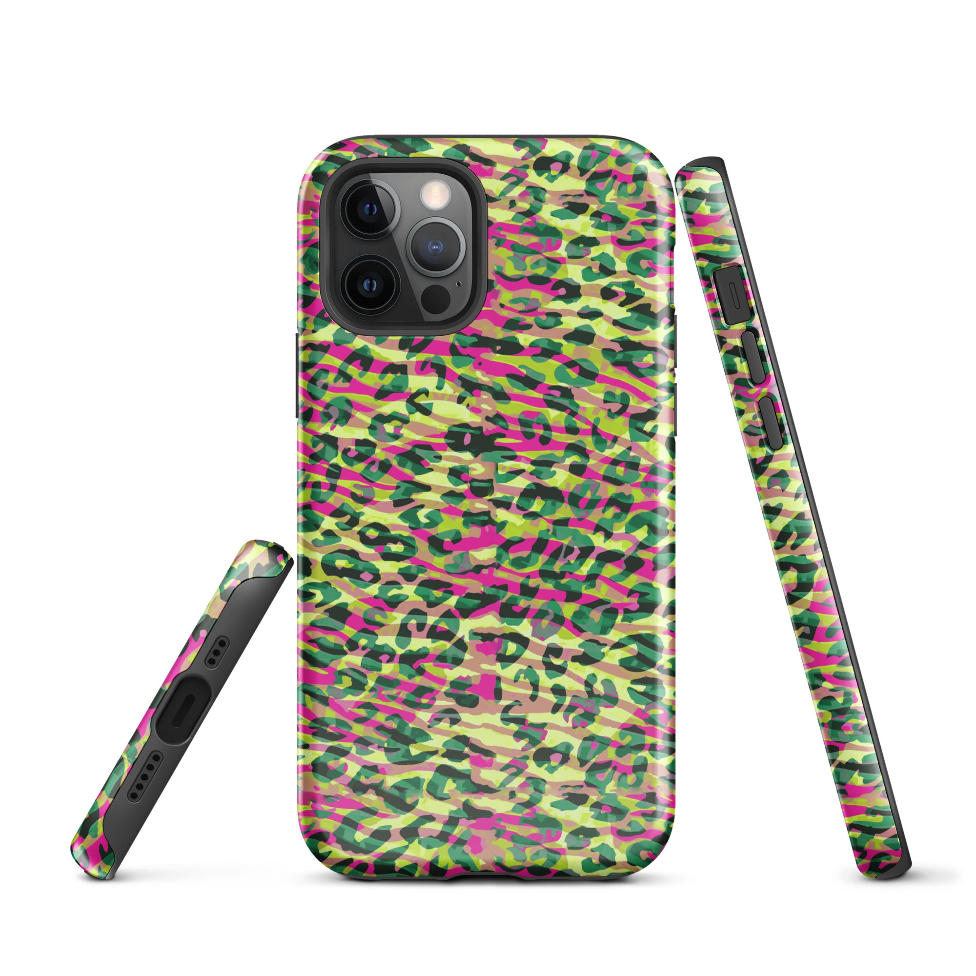 Tough Case for iPhone® Zebra and Leopard Print Magenta with Yellow