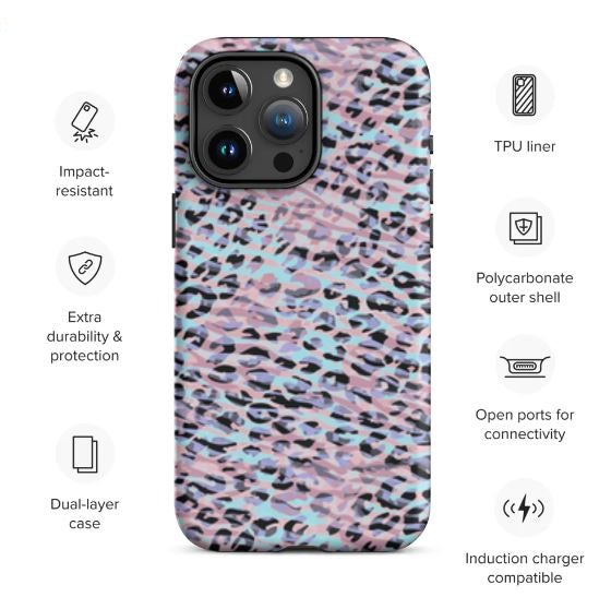 Tough Case for iPhone® Zebra and Leopard Print Pink with Cyan