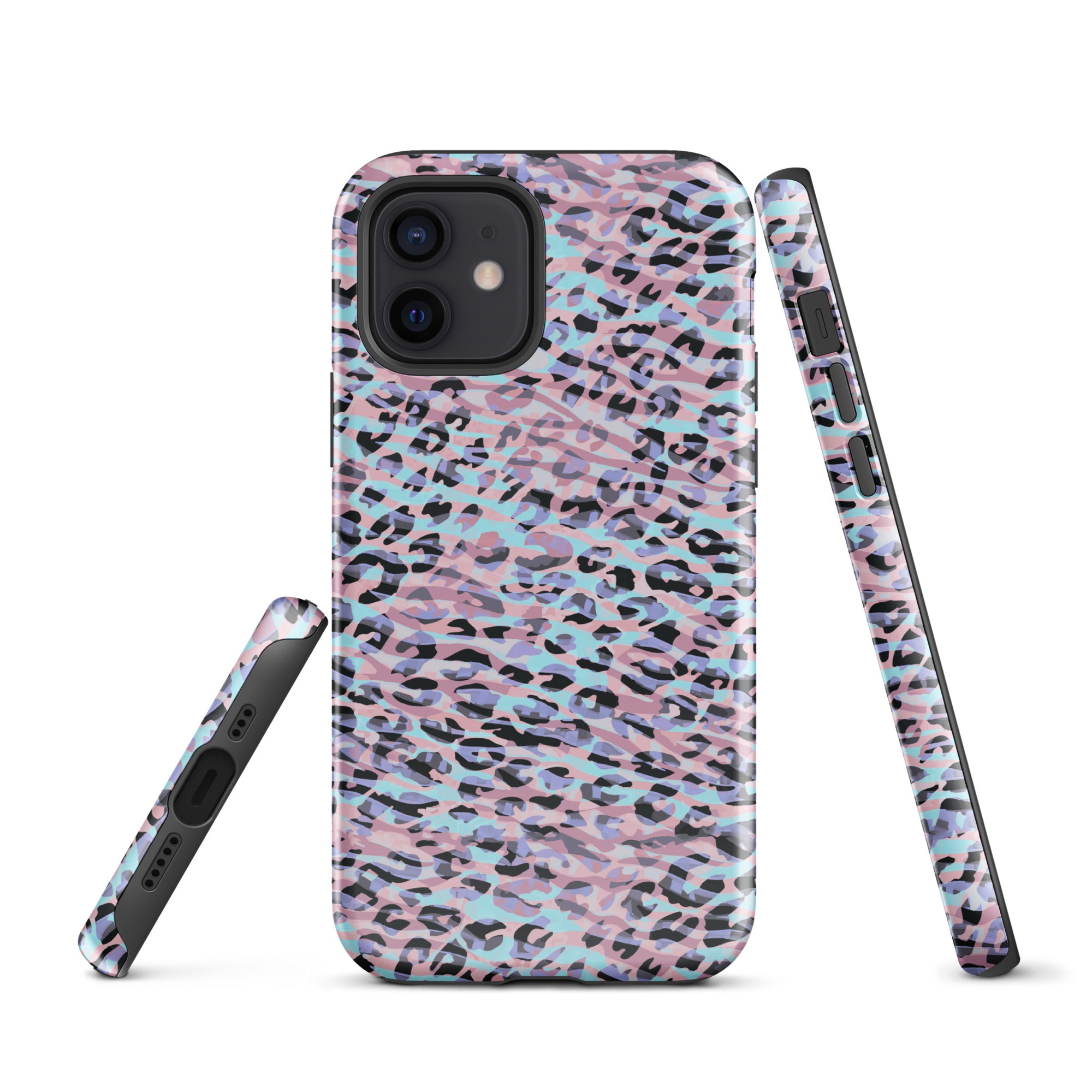 Tough Case for iPhone® Zebra and Leopard Print Pink with Cyan
