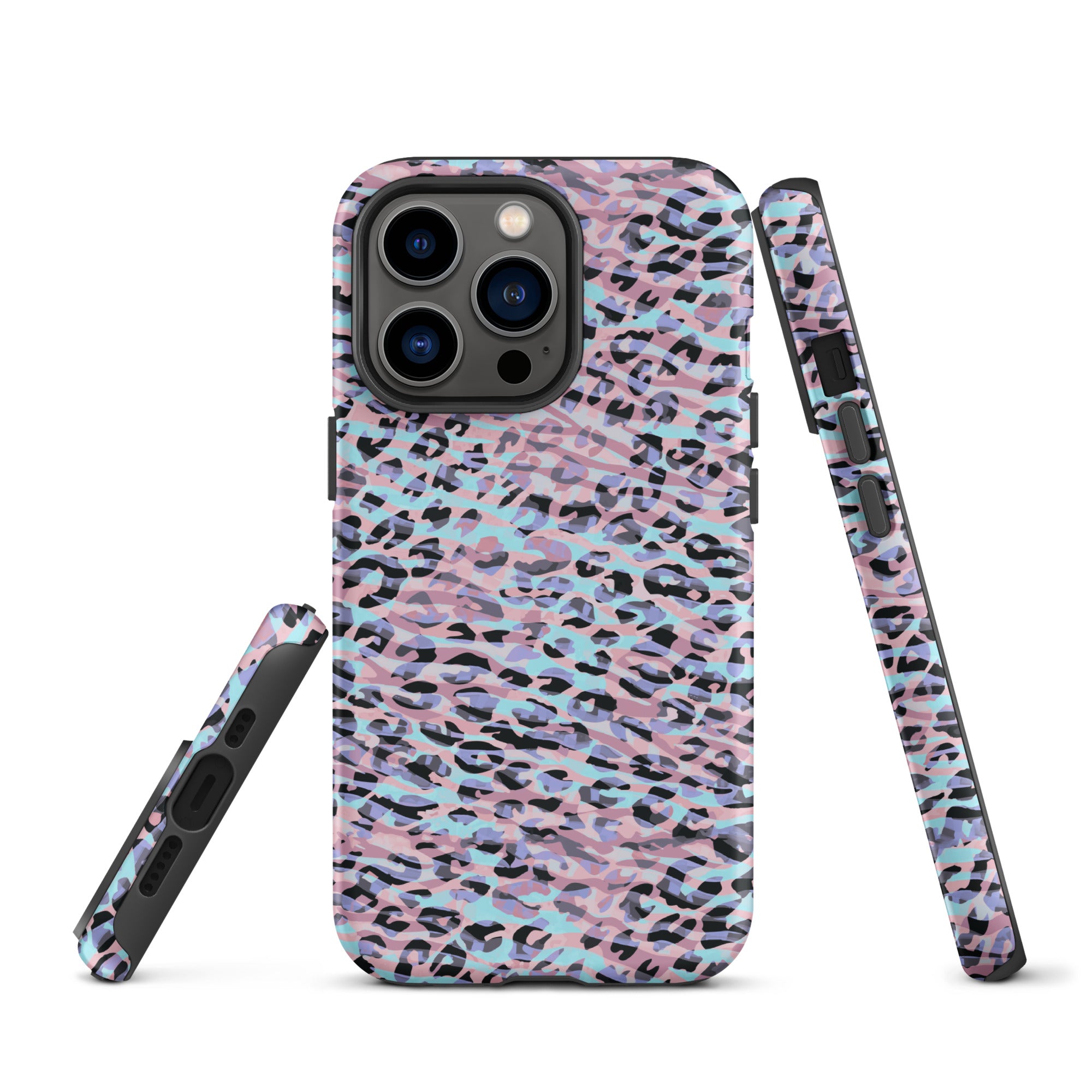 Tough Case for iPhone® Zebra and Leopard Print Pink with Cyan