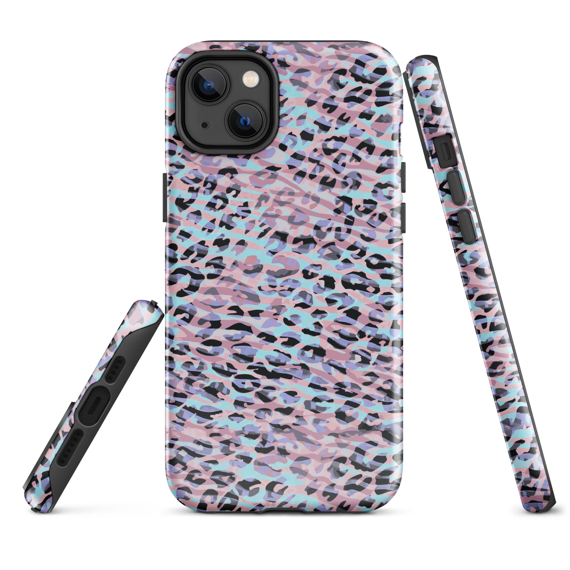 Tough Case for iPhone® Zebra and Leopard Print Pink with Cyan