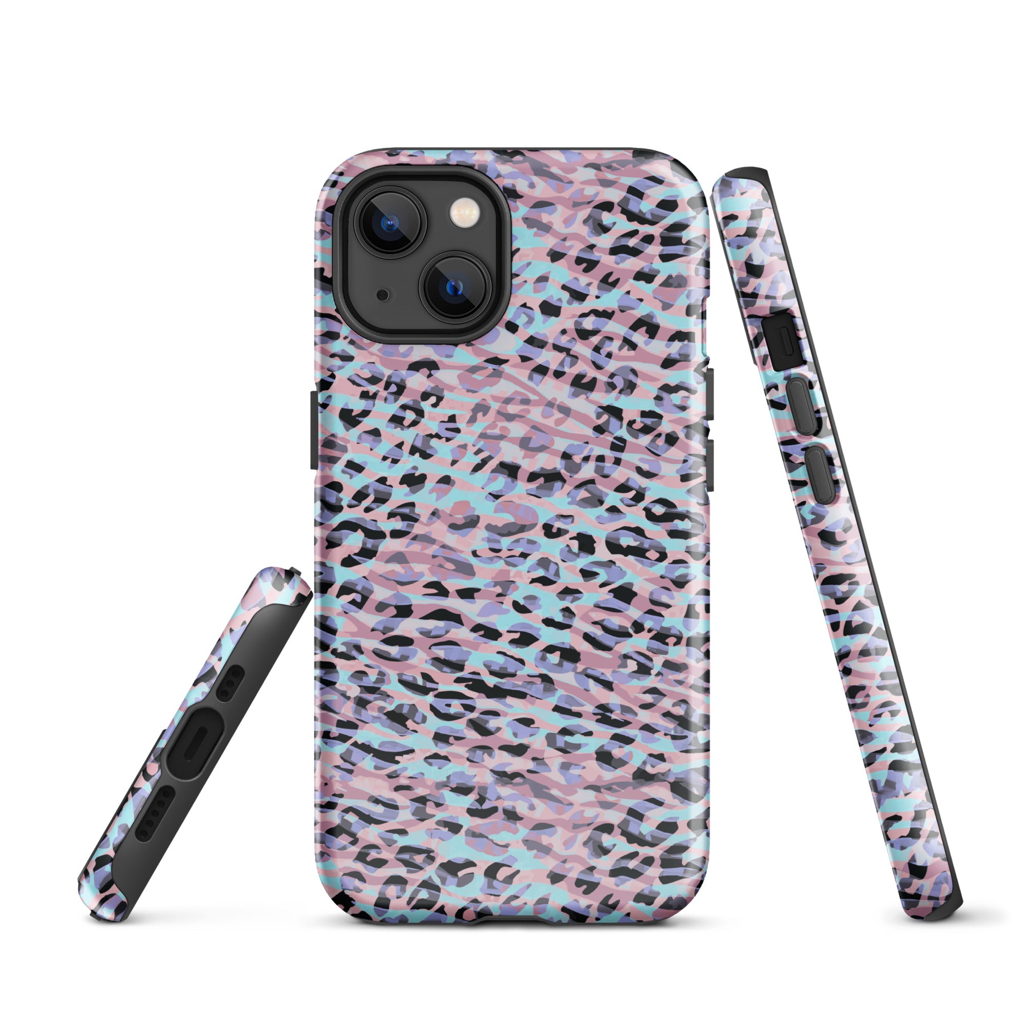 Tough Case for iPhone® Zebra and Leopard Print Pink with Cyan