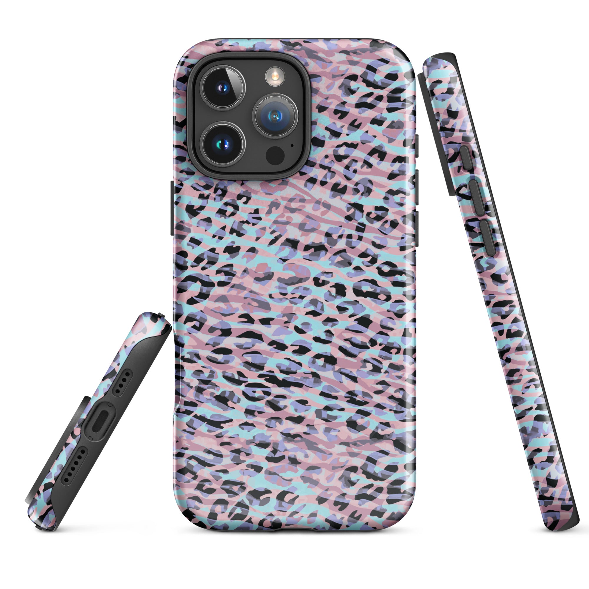 Tough Case for iPhone® Zebra and Leopard Print Pink with Cyan