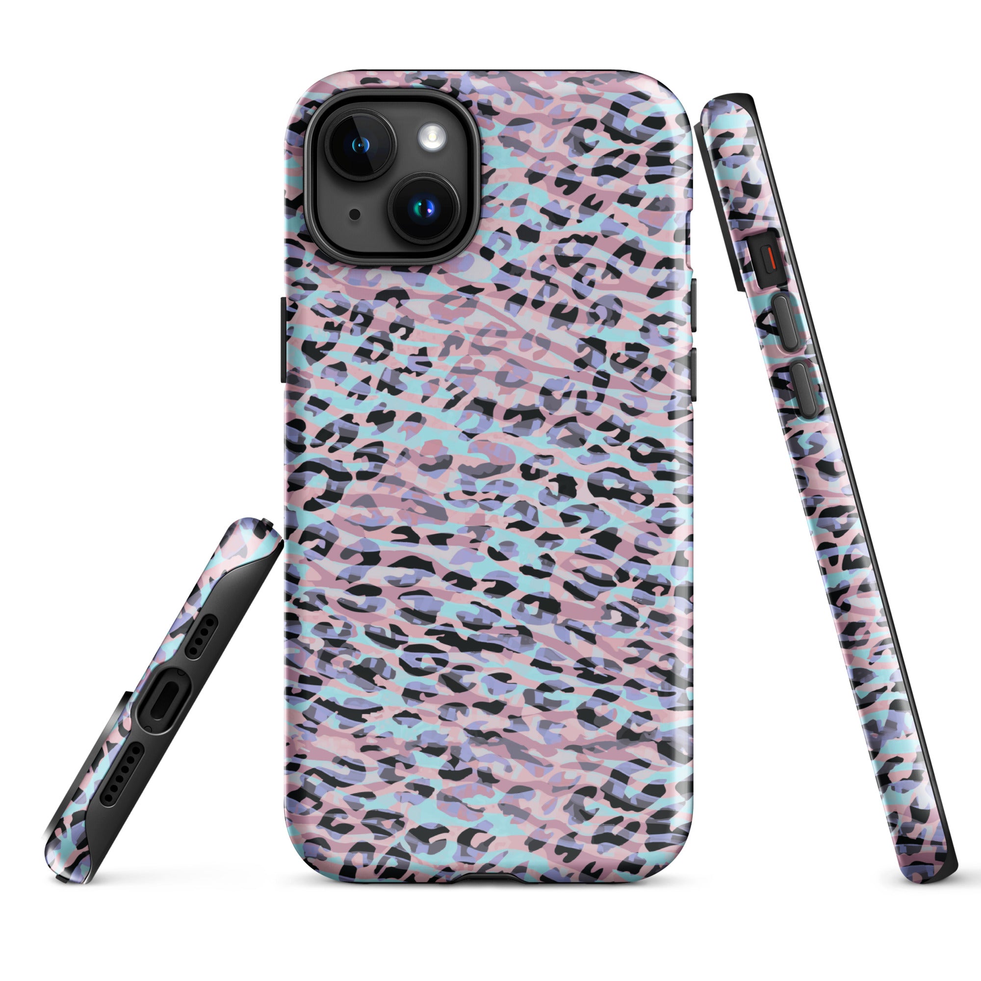 Tough Case for iPhone® Zebra and Leopard Print Pink with Cyan