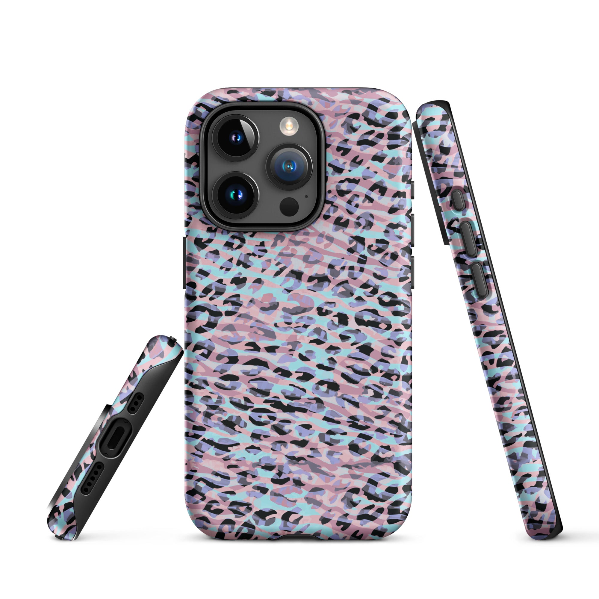 Tough Case for iPhone® Zebra and Leopard Print Pink with Cyan