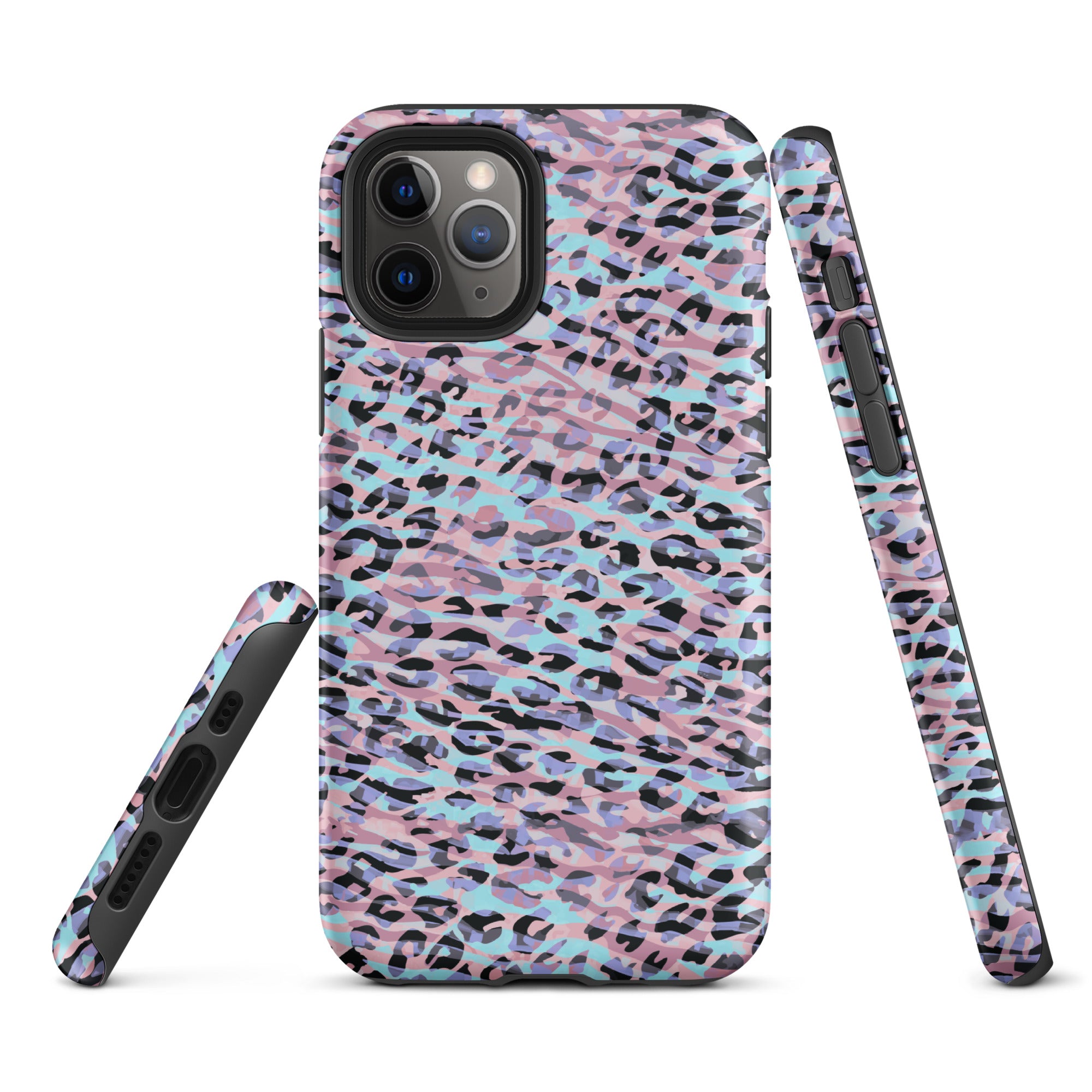 Tough Case for iPhone® Zebra and Leopard Print Pink with Cyan
