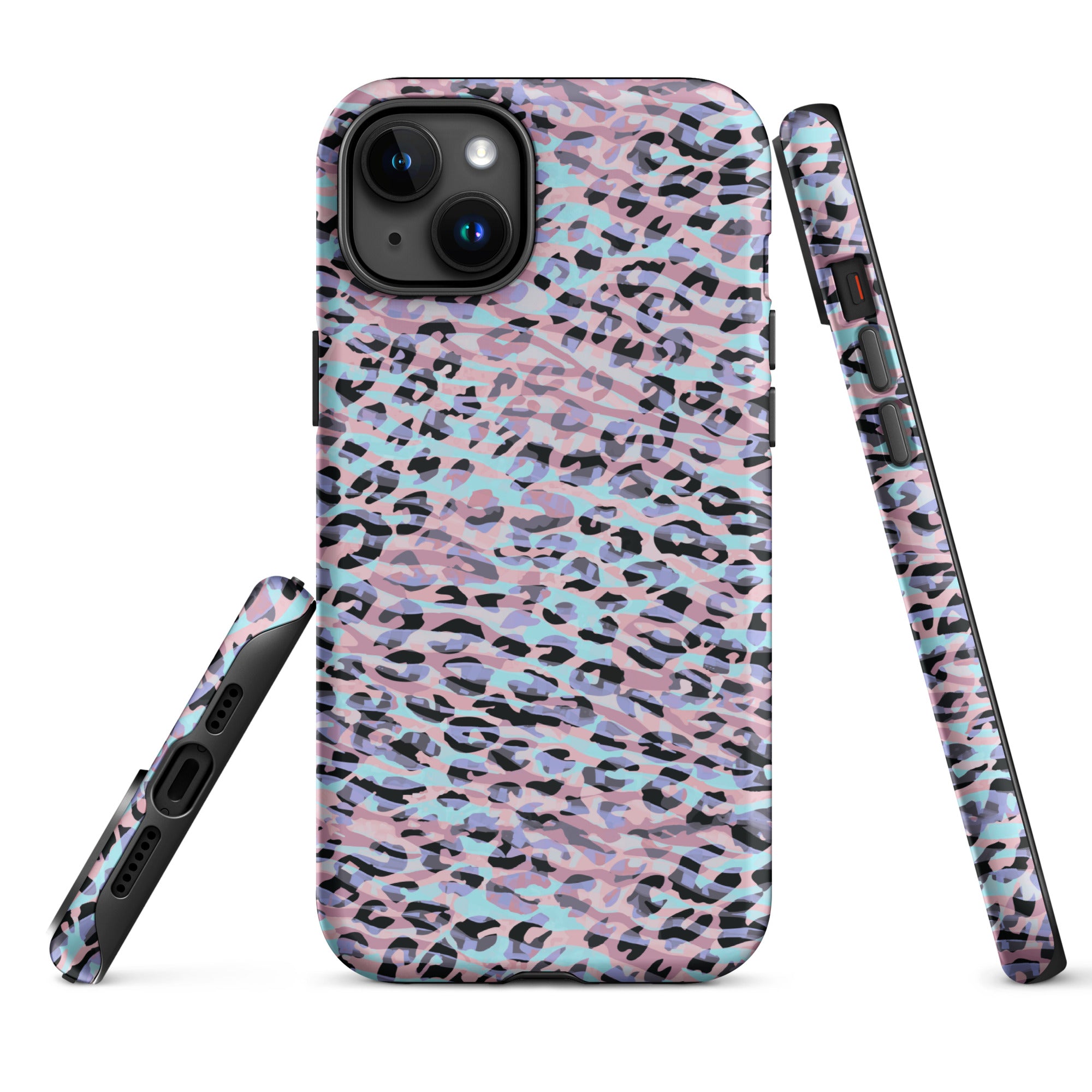 Tough Case for iPhone® Zebra and Leopard Print Pink with Cyan