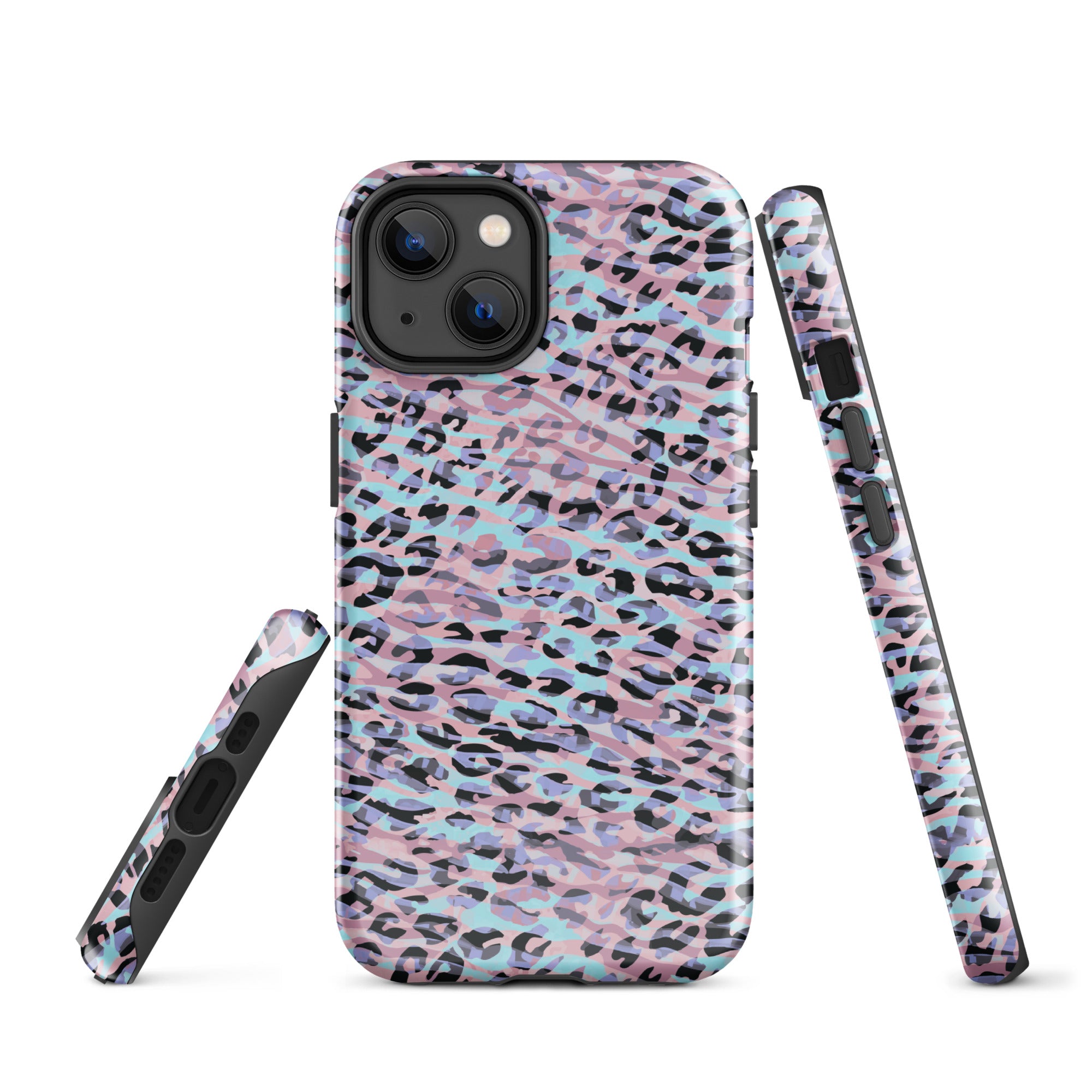 Tough Case for iPhone® Zebra and Leopard Print Pink with Cyan