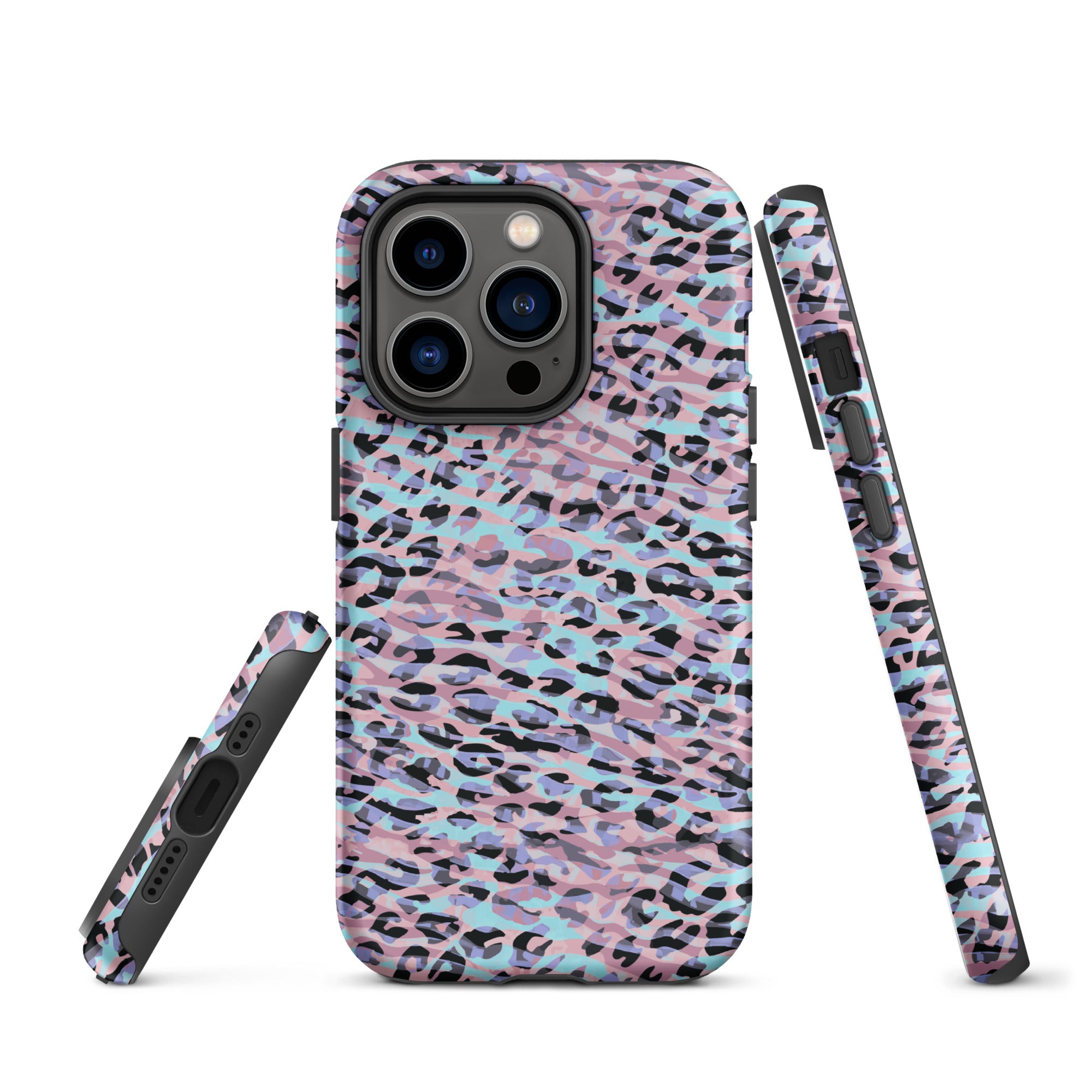Tough Case for iPhone® Zebra and Leopard Print Pink with Cyan