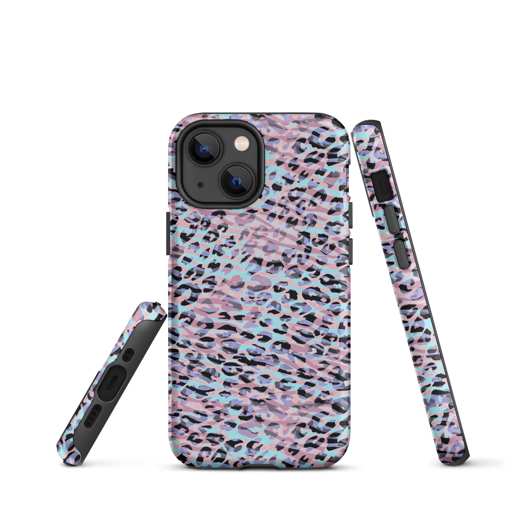 Tough Case for iPhone® Zebra and Leopard Print Pink with Cyan