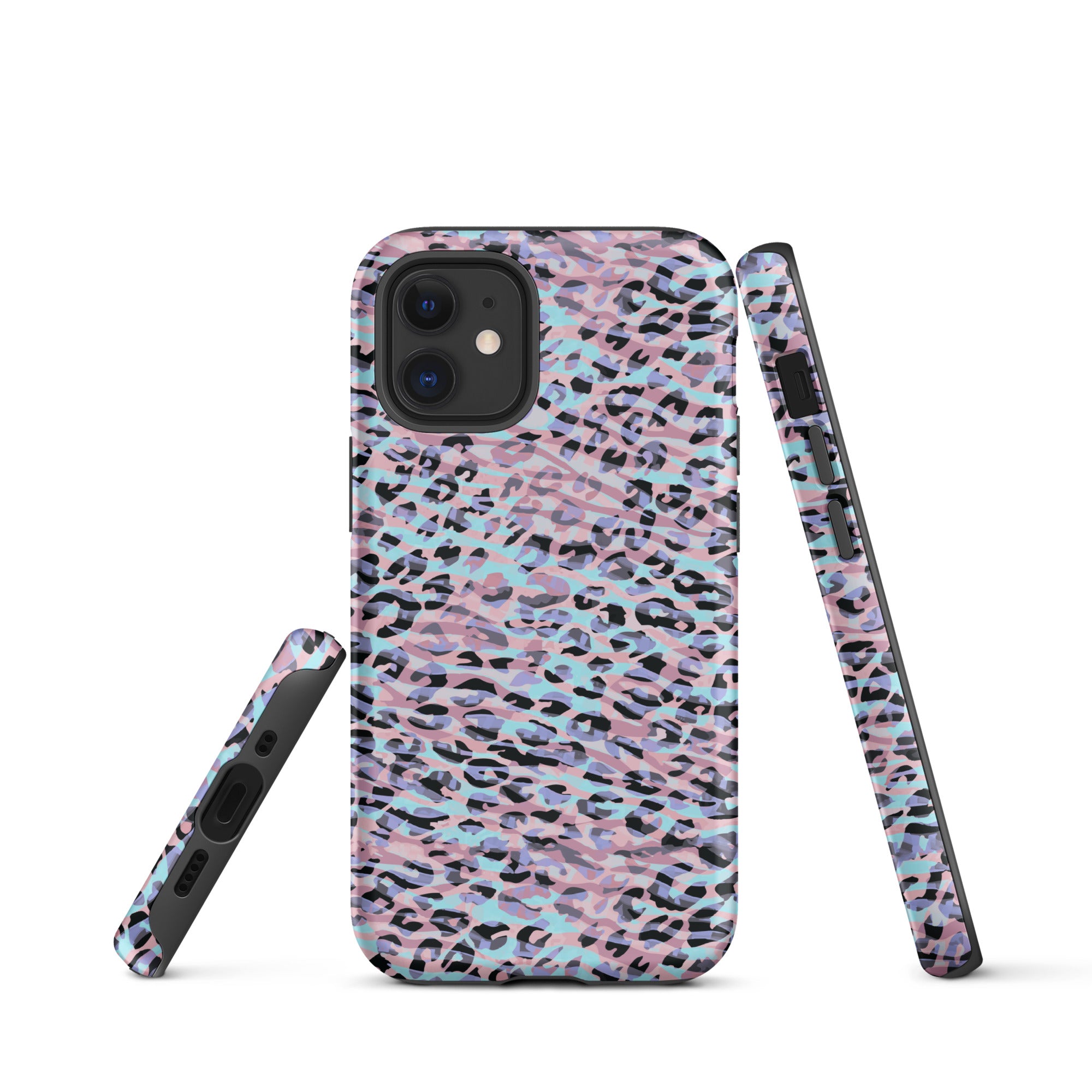 Tough Case for iPhone® Zebra and Leopard Print Pink with Cyan