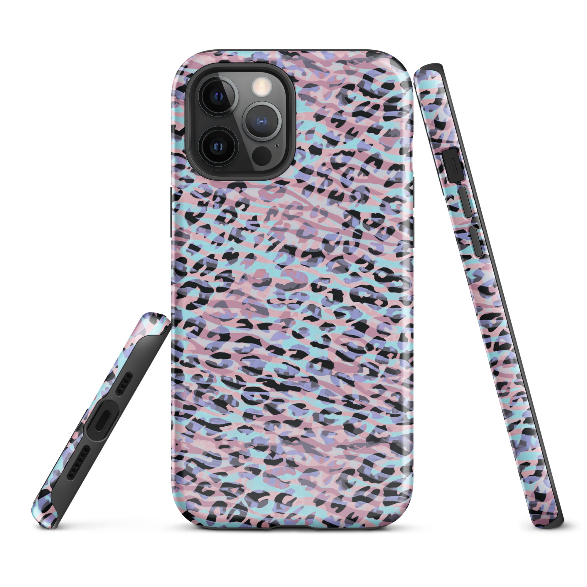 Tough Case for iPhone® Zebra and Leopard Print Pink with Cyan