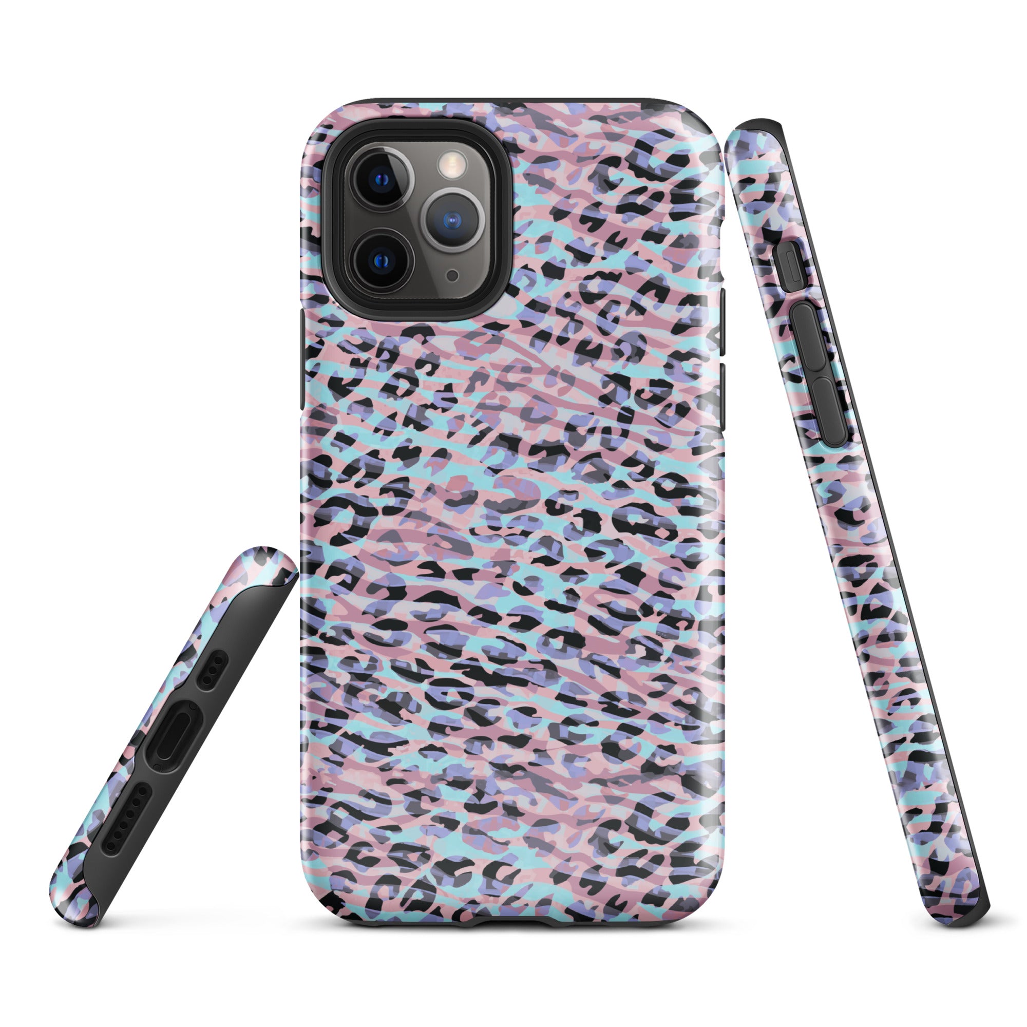 Tough Case for iPhone® Zebra and Leopard Print Pink with Cyan