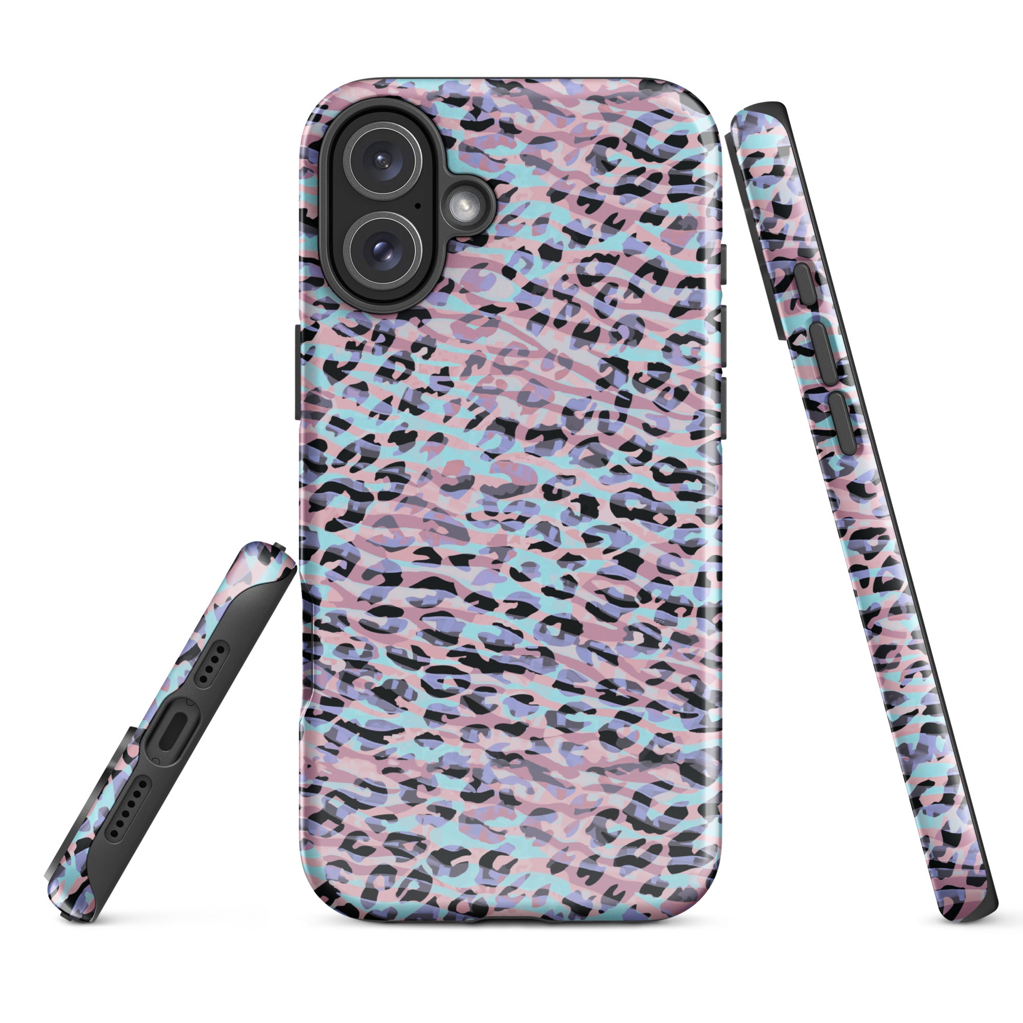 Tough Case for iPhone® Zebra and Leopard Print Pink with Cyan