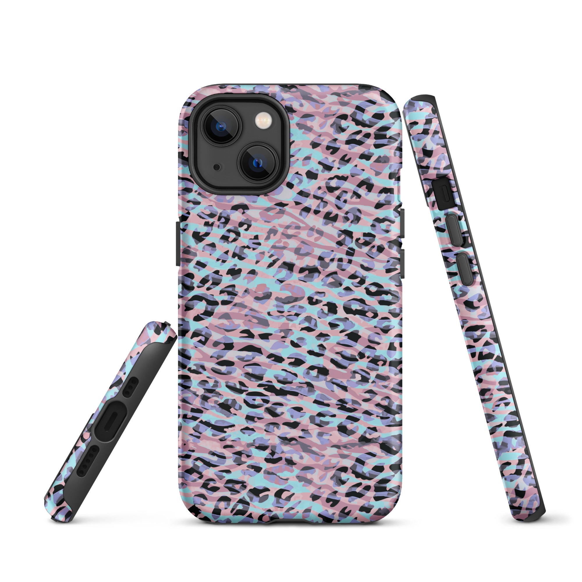 Tough Case for iPhone® Zebra and Leopard Print Pink with Cyan