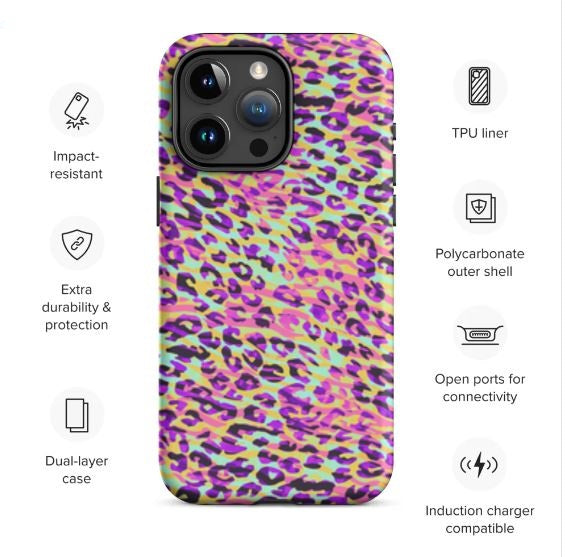 Tough Case for iPhone® Zebra and Leopard Print Pink with Yellow