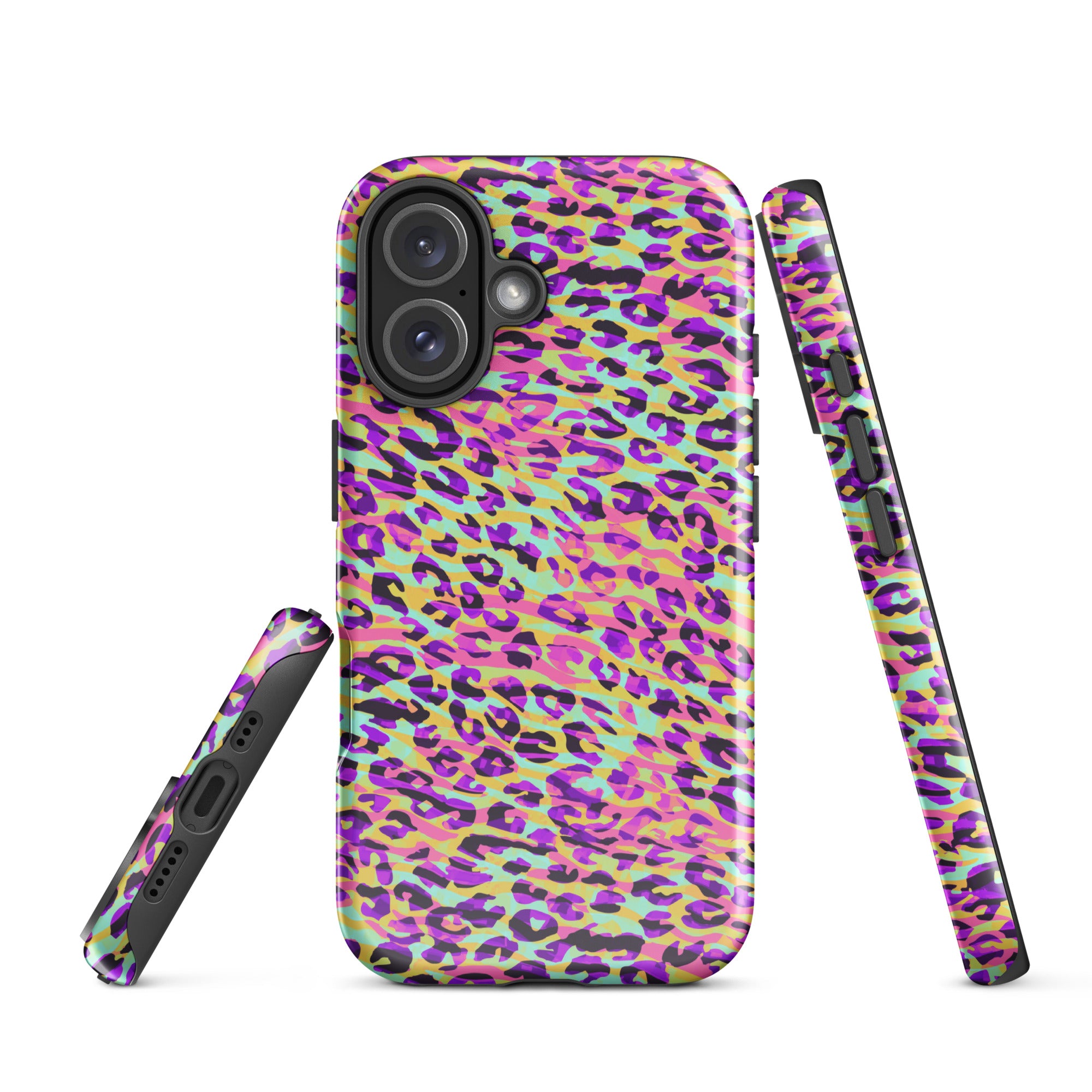 Tough Case for iPhone® Zebra and Leopard Print Pink with Yellow