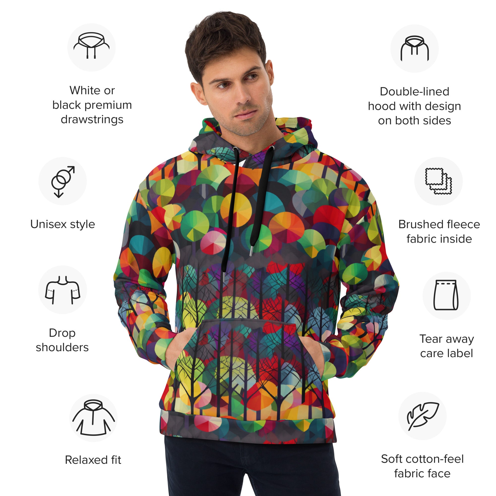 Unisex Hoodie Abstract Rainbow Forest Pattern III