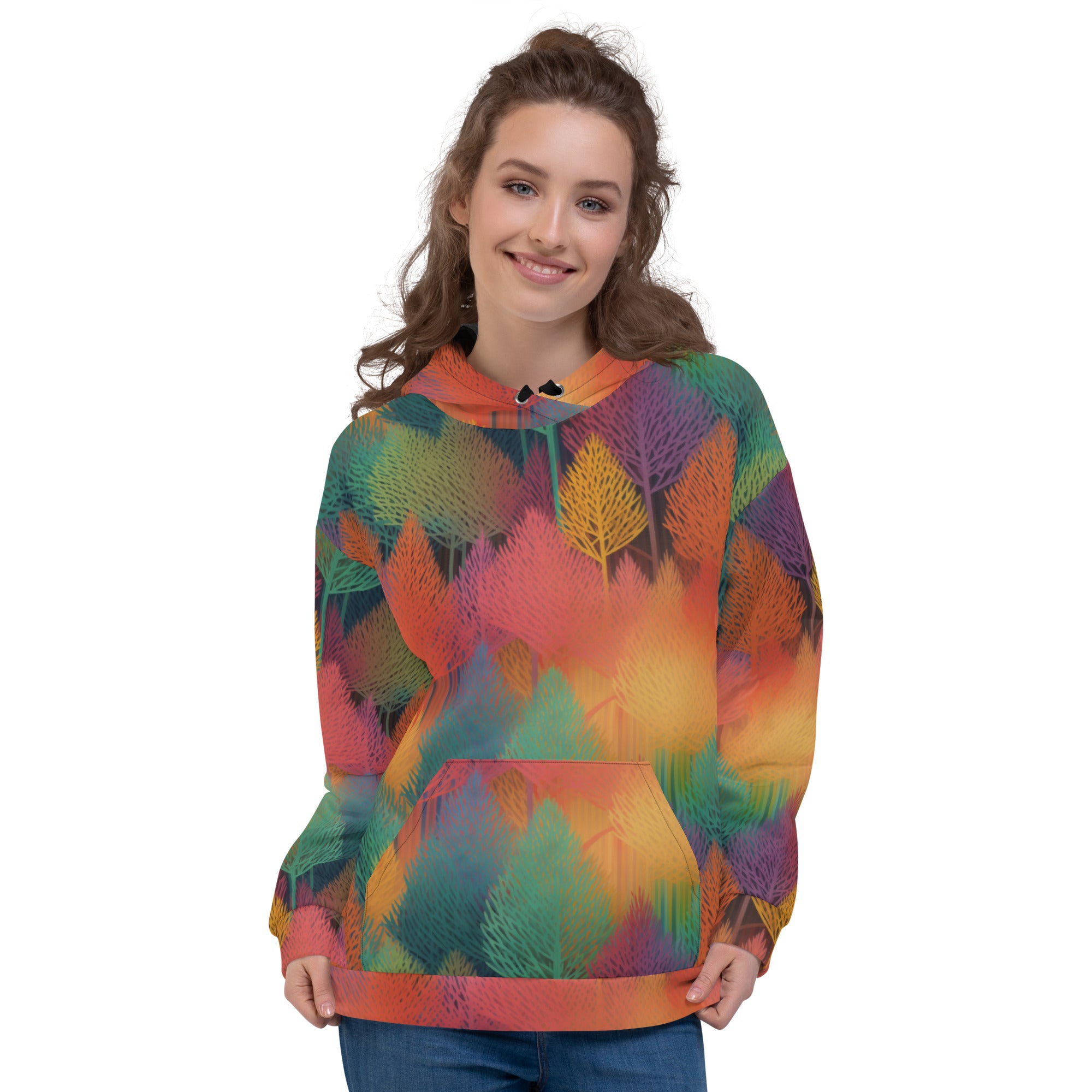 Unisex Hoodie Abstract Rainbow Forest Pattern IV