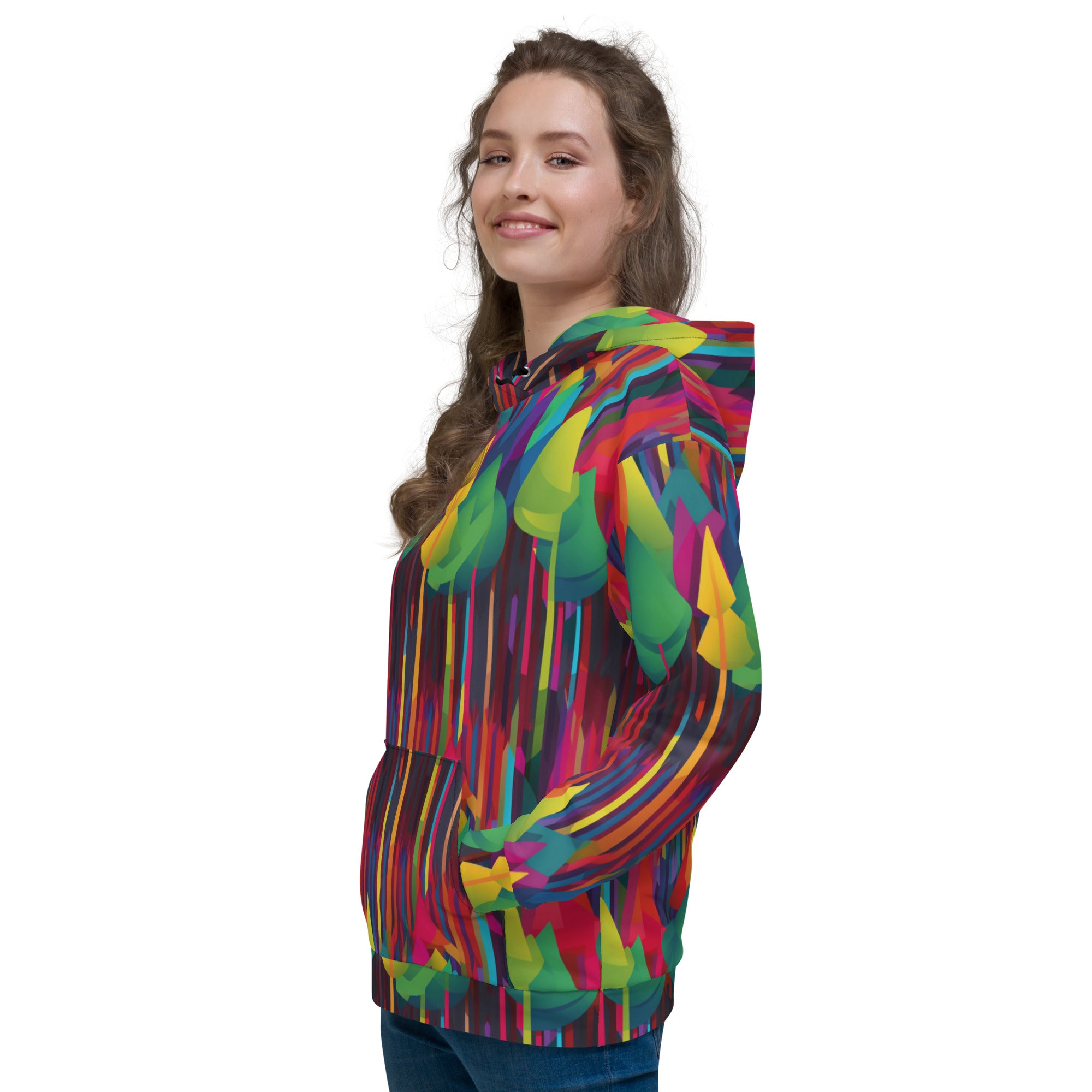 Unisex Hoodie Abstract Rainbow Forest Pattern V