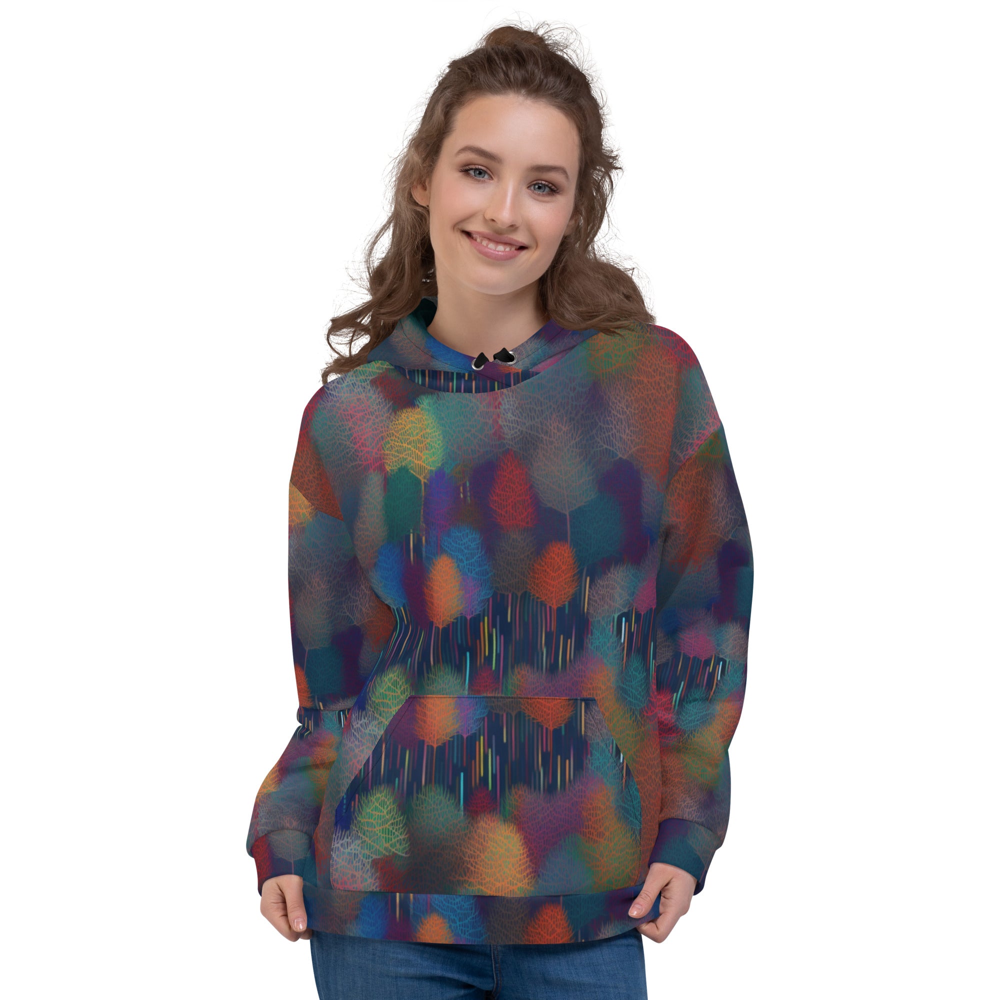 Unisex Hoodie Abstract Rainbow Forest Pattern VII
