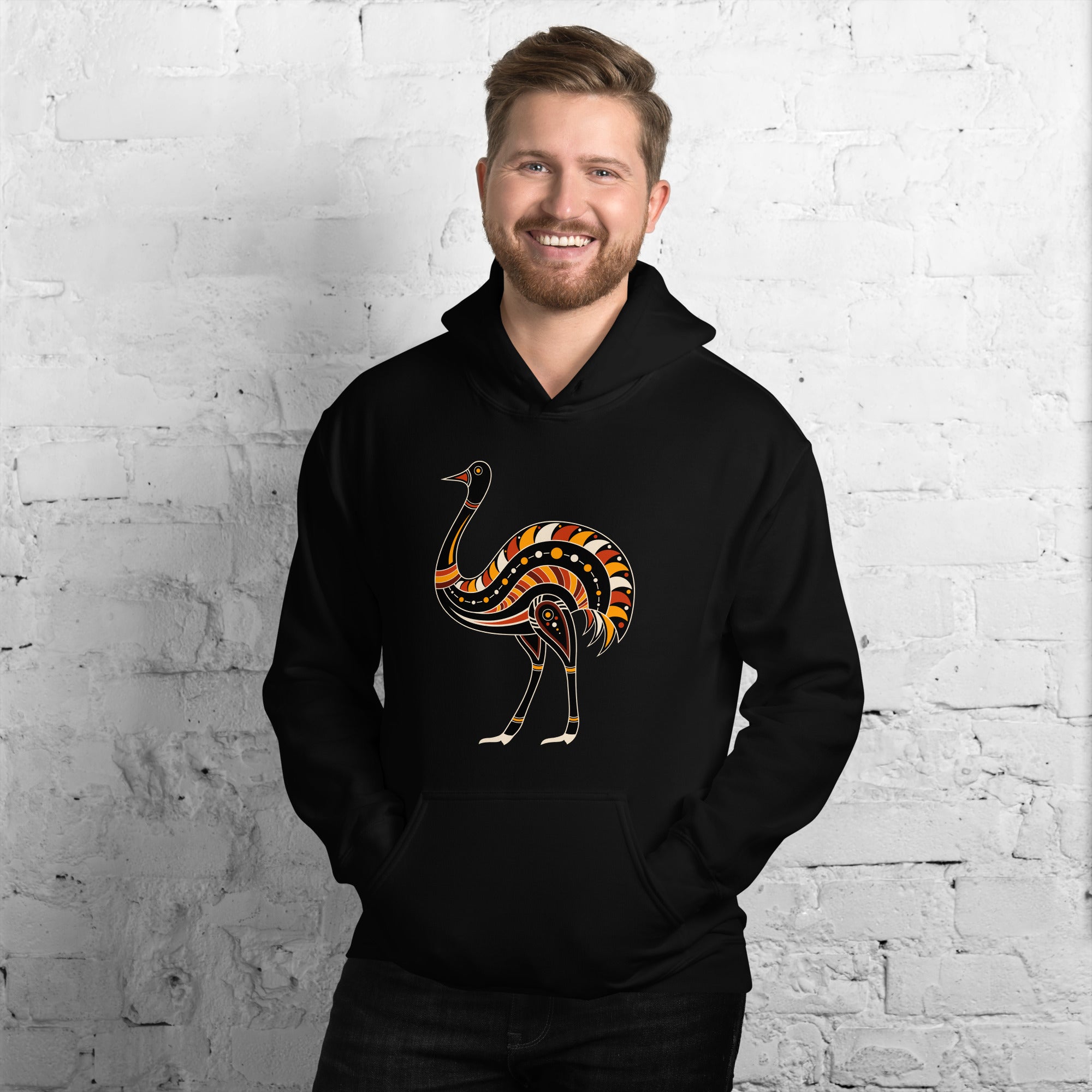 Unisex Hoodie Australian Tribal Figure Ostrich