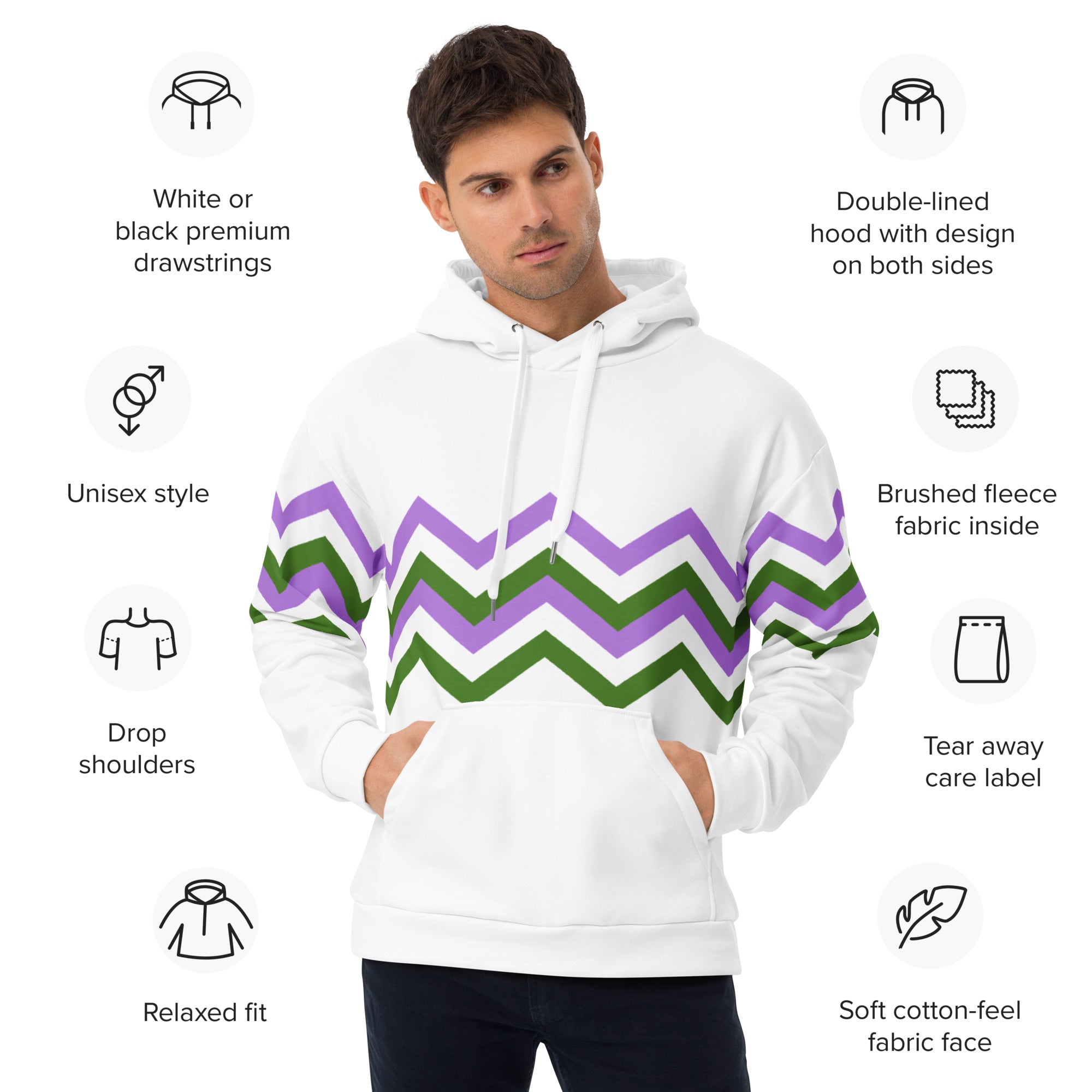 Unisex Hoodie Genderfluid Zigzag Pattern