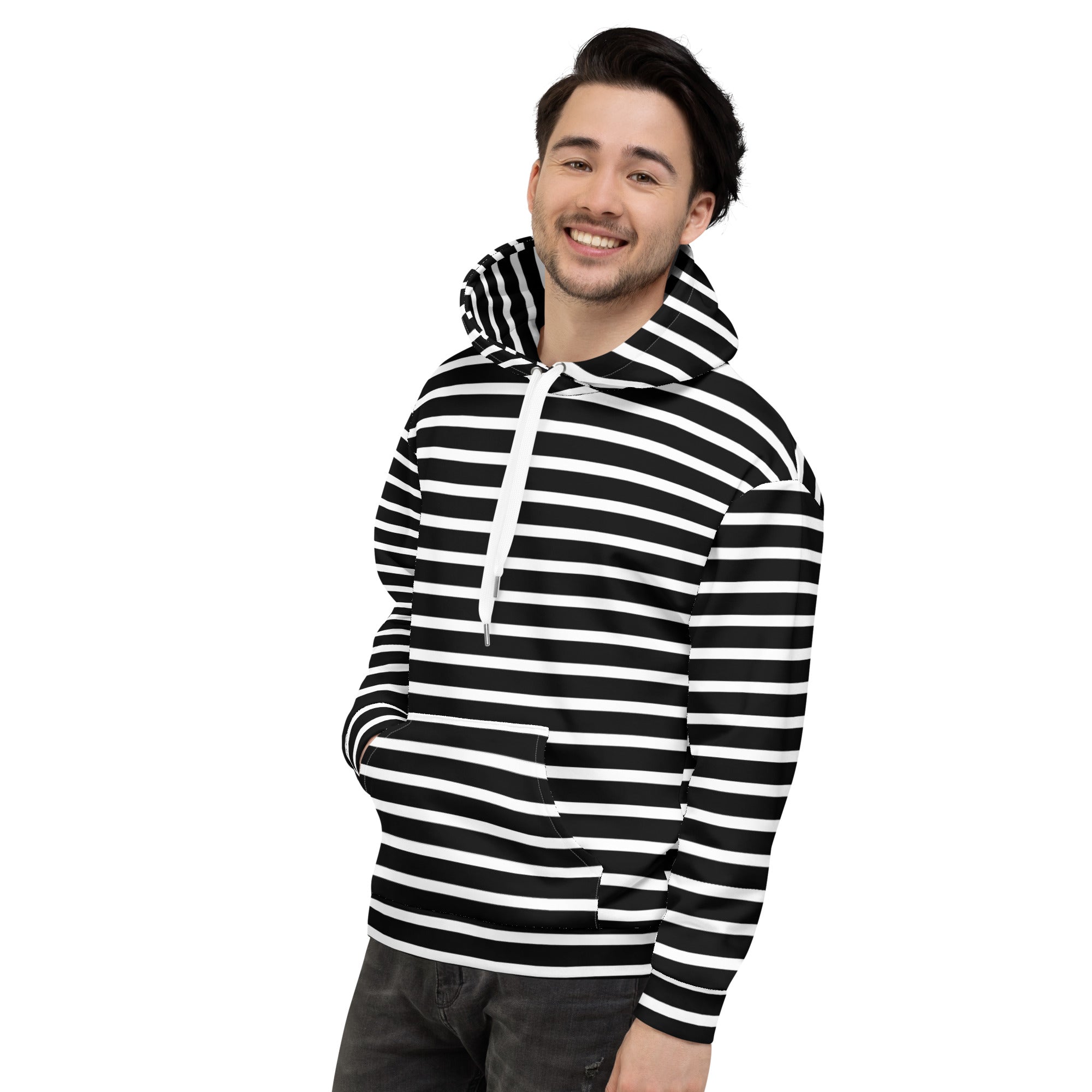 Unisex Hoodie White and Black Striped