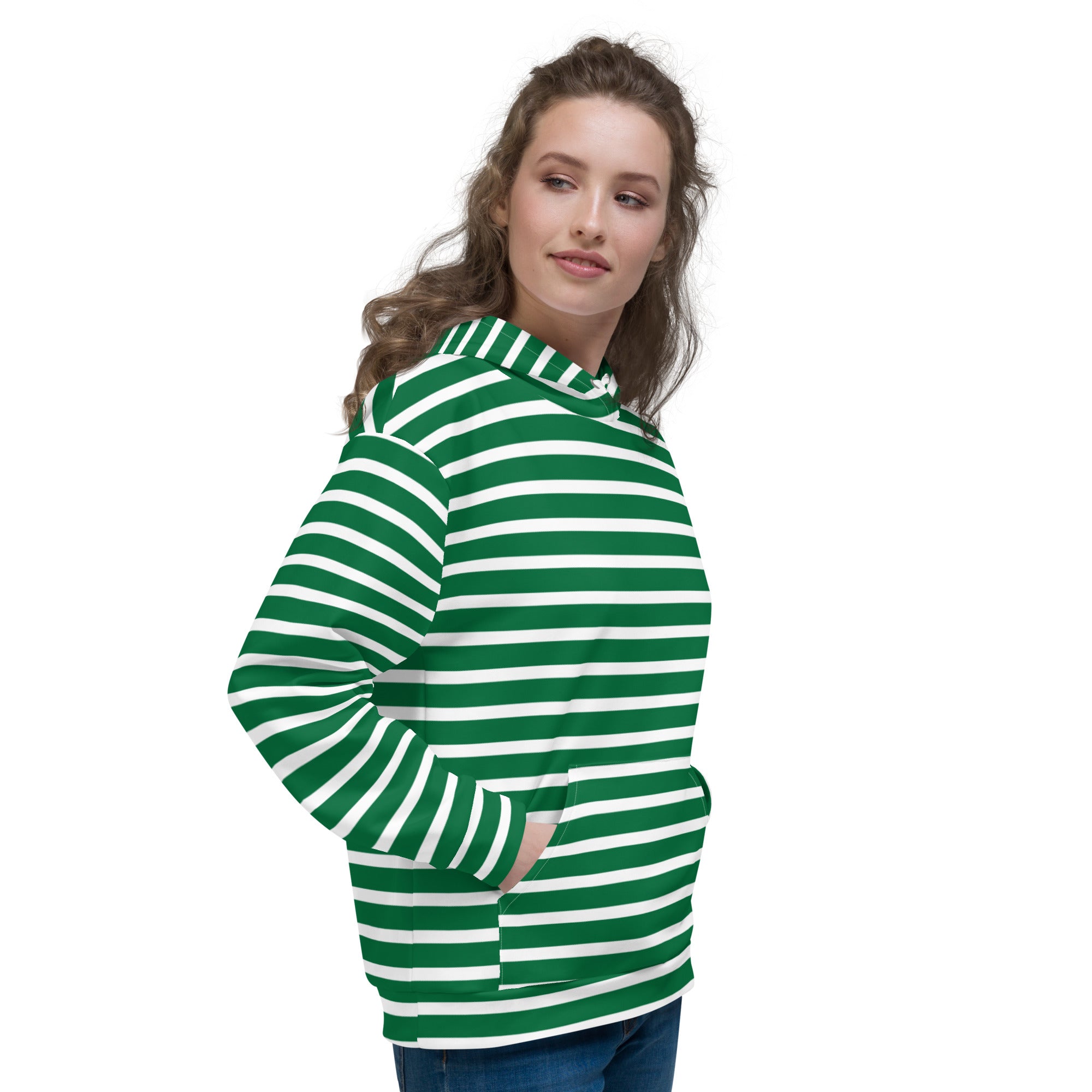 Unisex Hoodie White and Green Striped