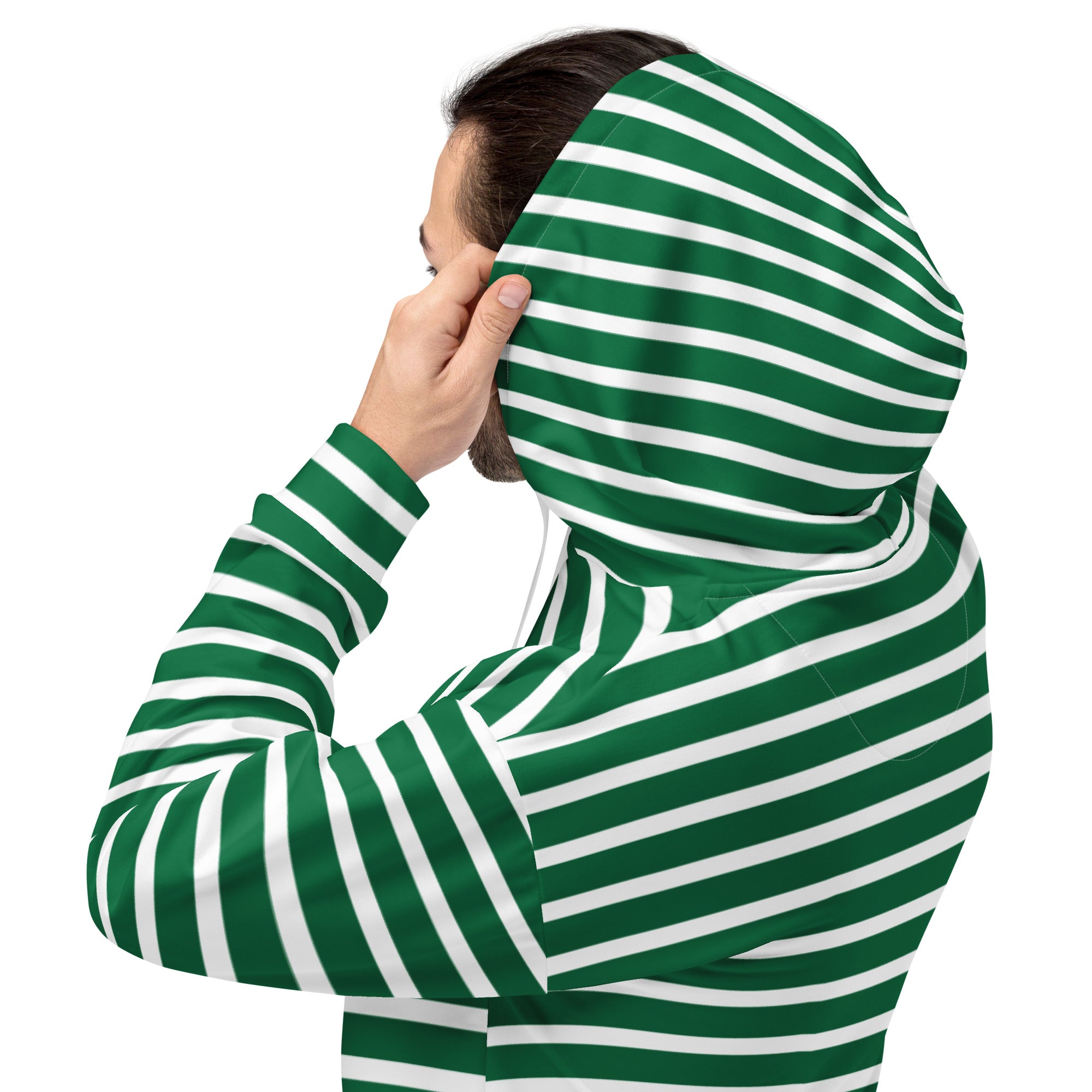 Unisex Hoodie White and Green Striped