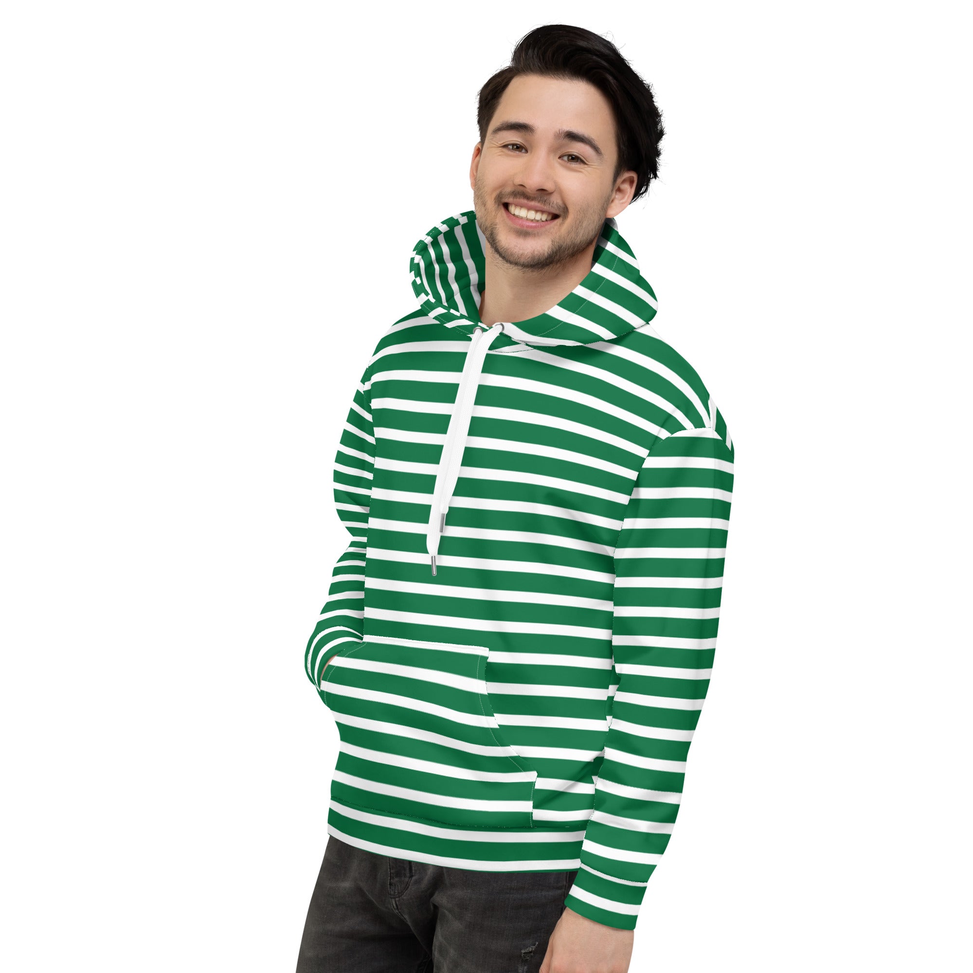 Unisex Hoodie White and Green Striped