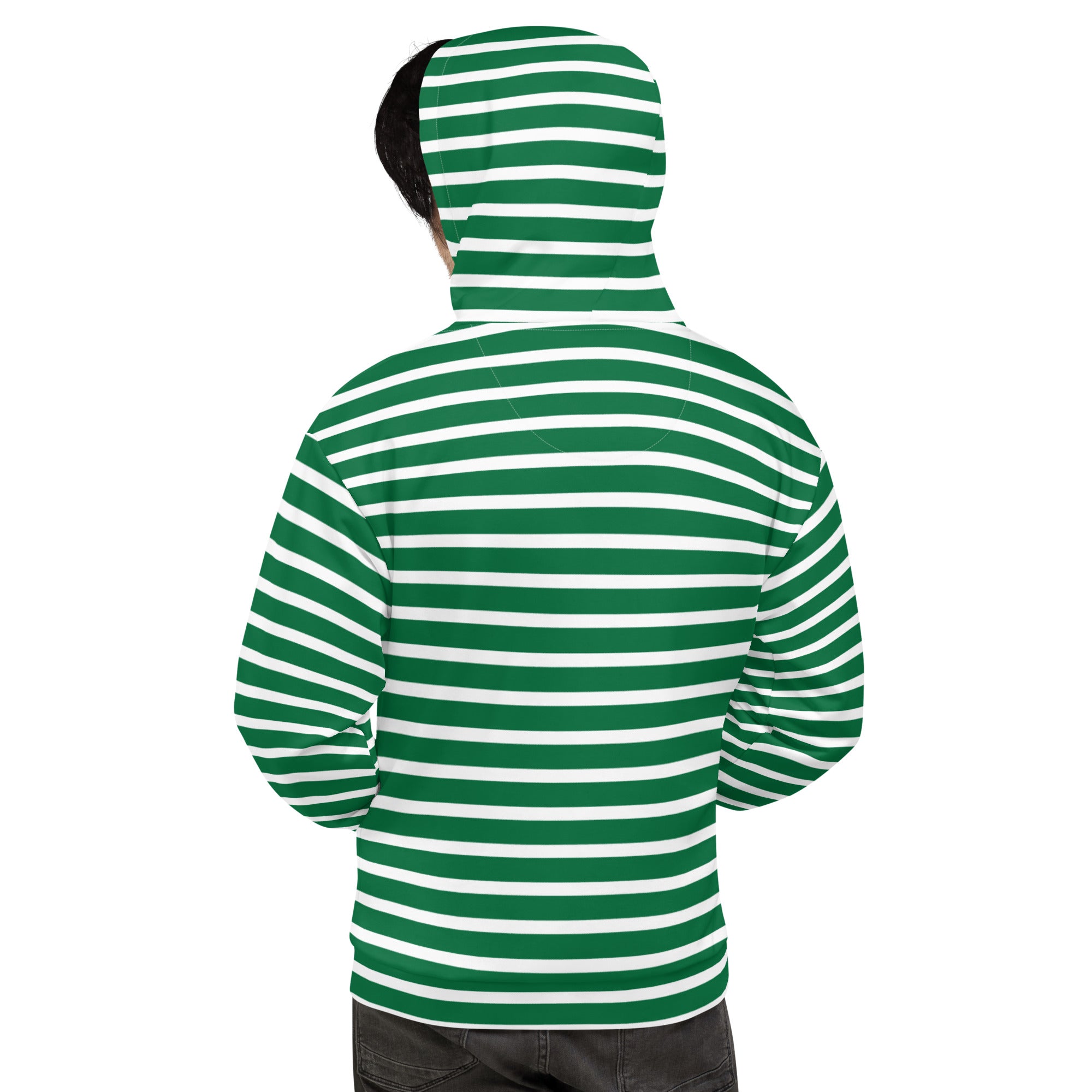 Unisex Hoodie White and Green Striped