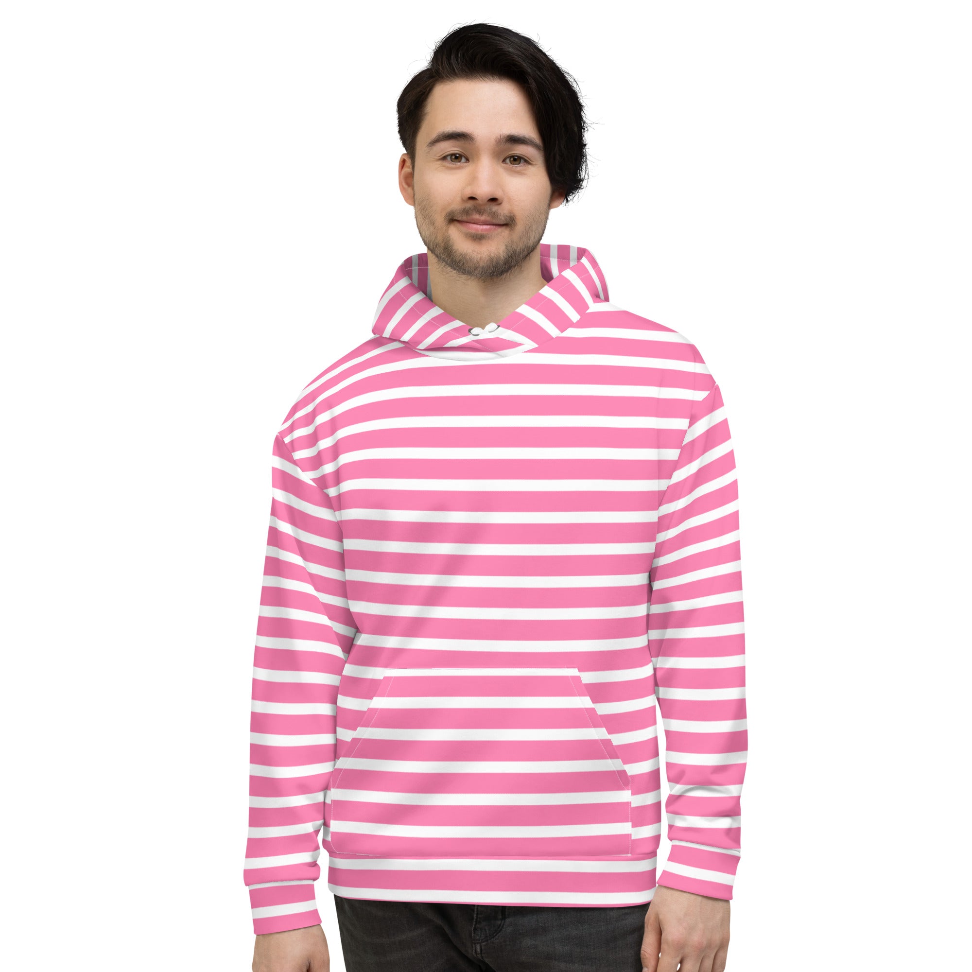 Unisex Hoodie White and Pink Striped