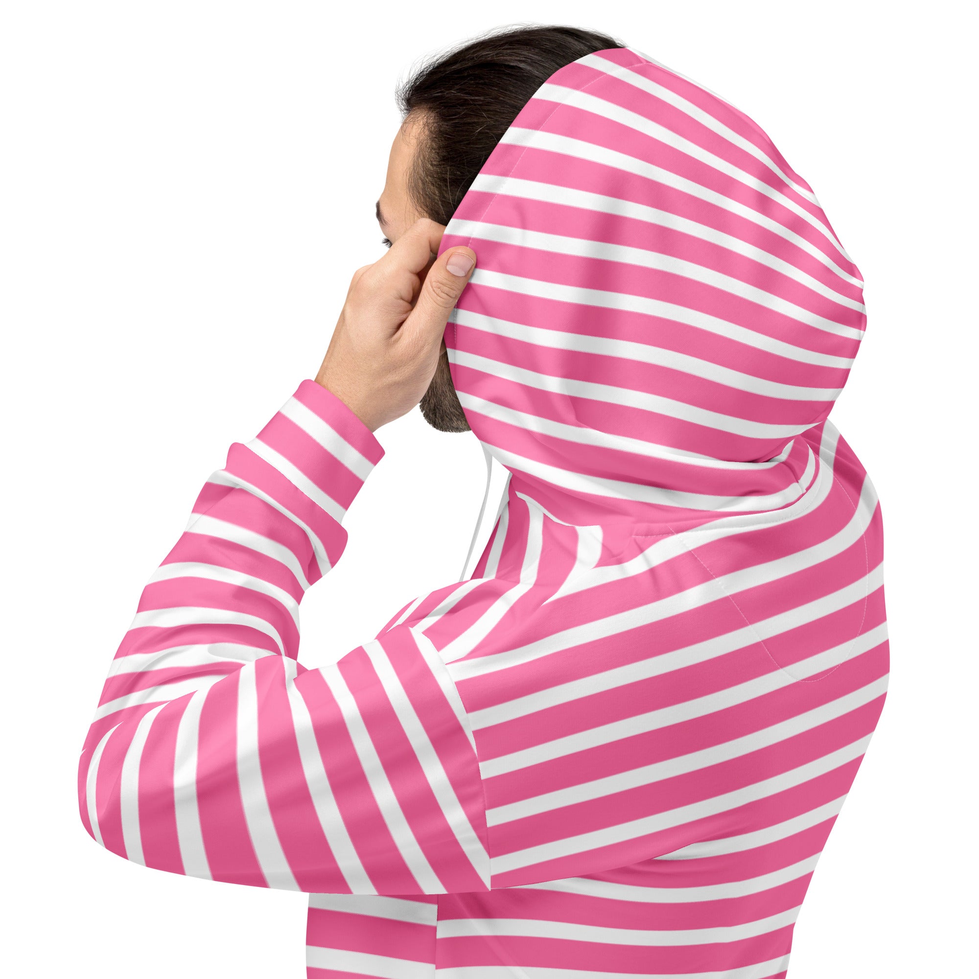 Unisex Hoodie White and Pink Striped