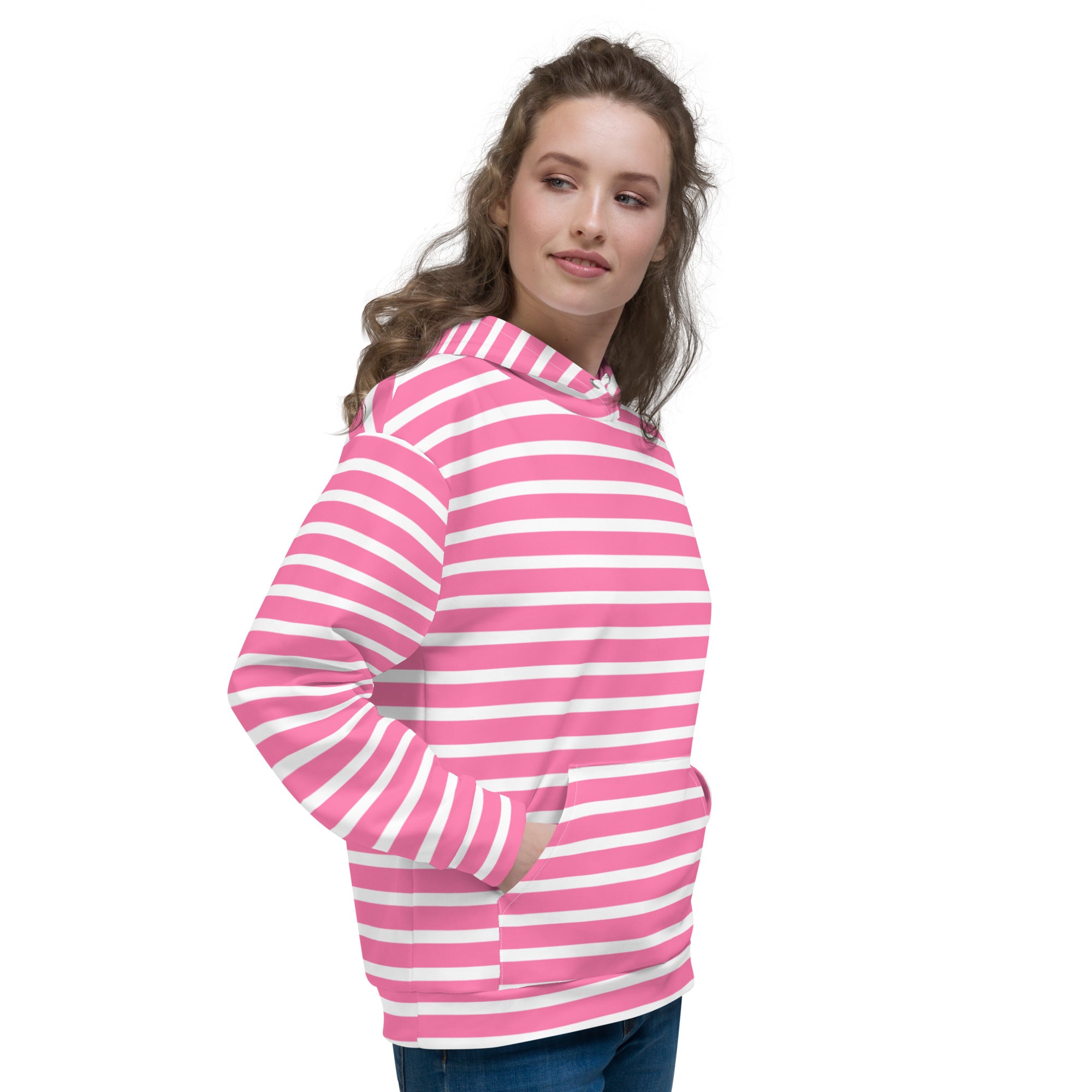 Unisex Hoodie White and Pink Striped