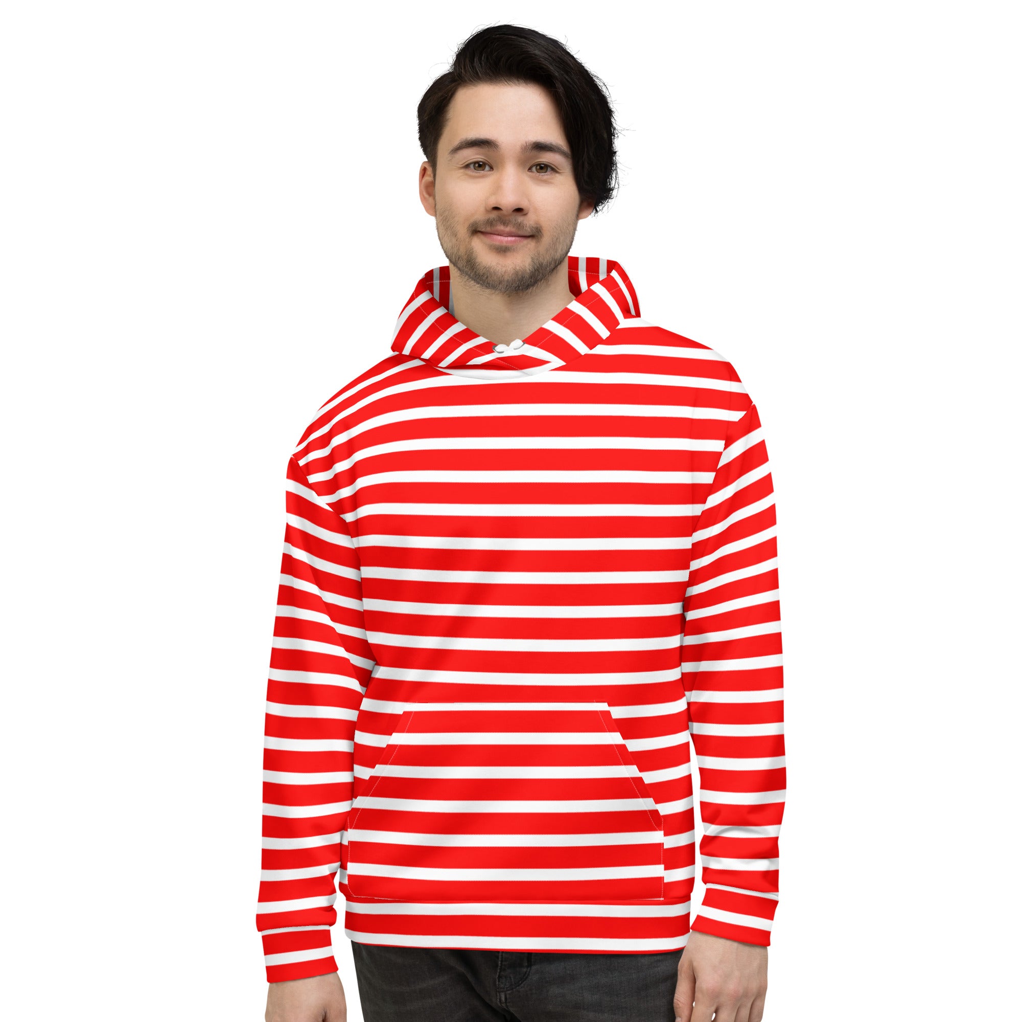 Unisex Hoodie White and Red Striped
