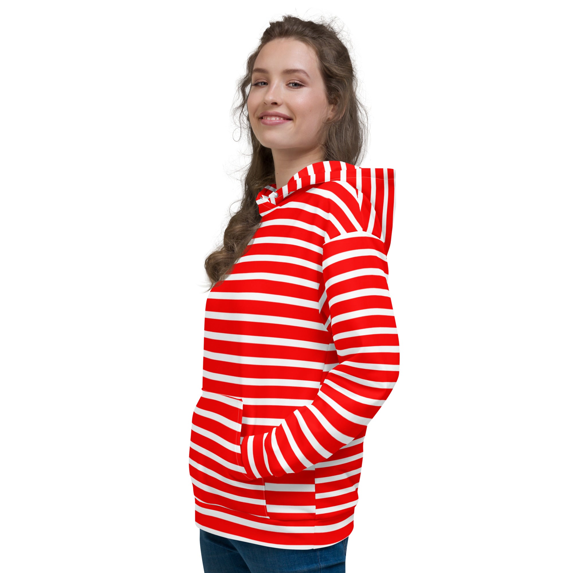 Unisex Hoodie White and Red Striped
