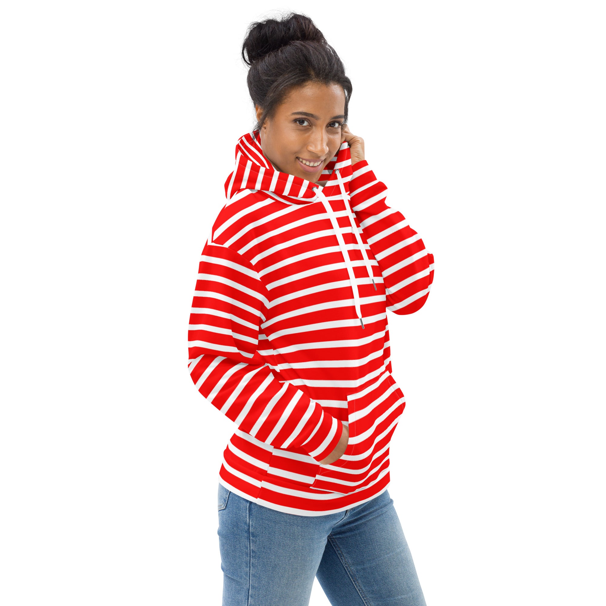 Unisex Hoodie White and Red Striped