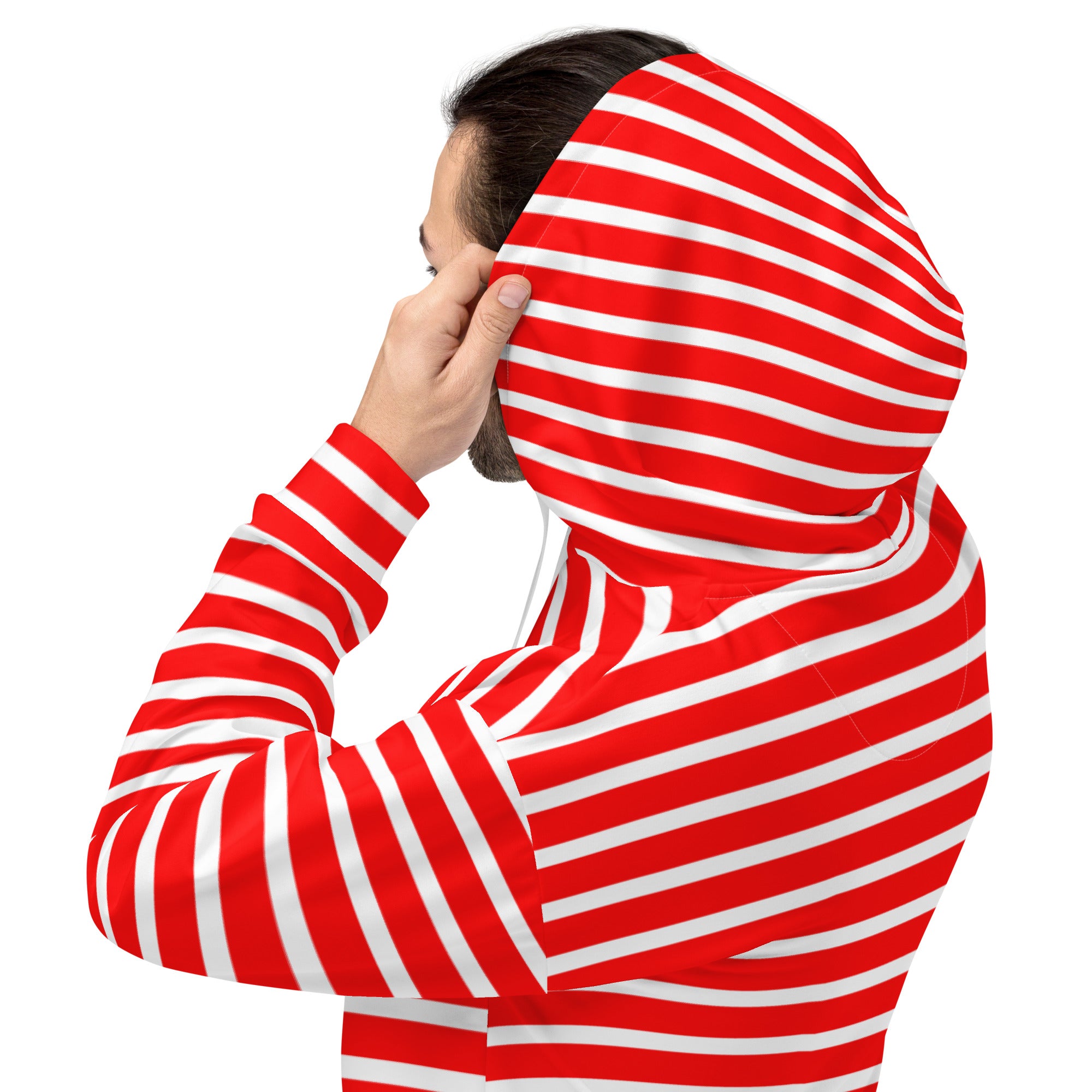 Unisex Hoodie White and Red Striped