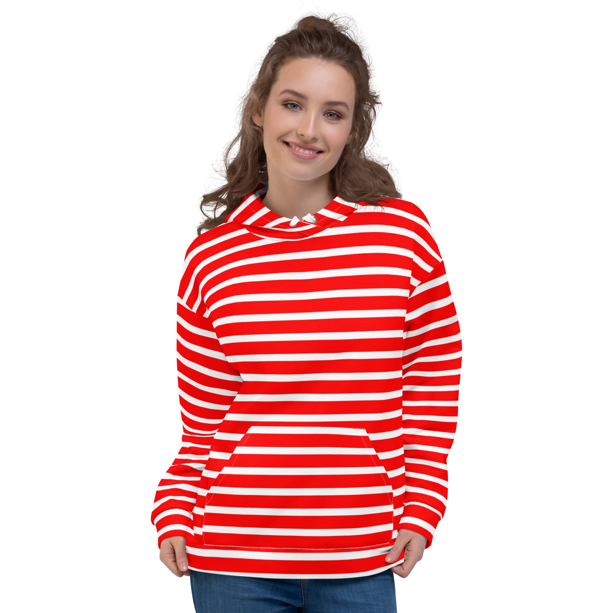 Unisex Hoodie White and Red Striped