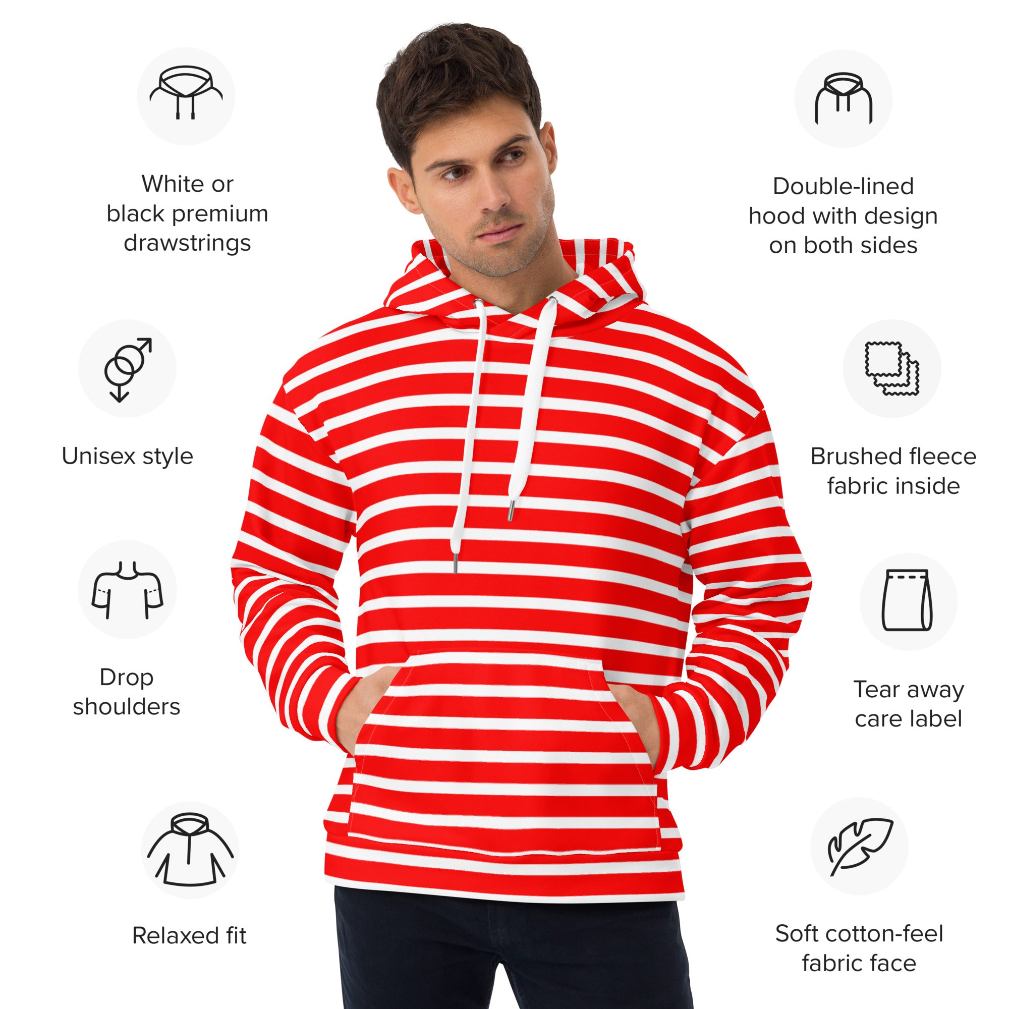 Unisex Hoodie White and Red Striped
