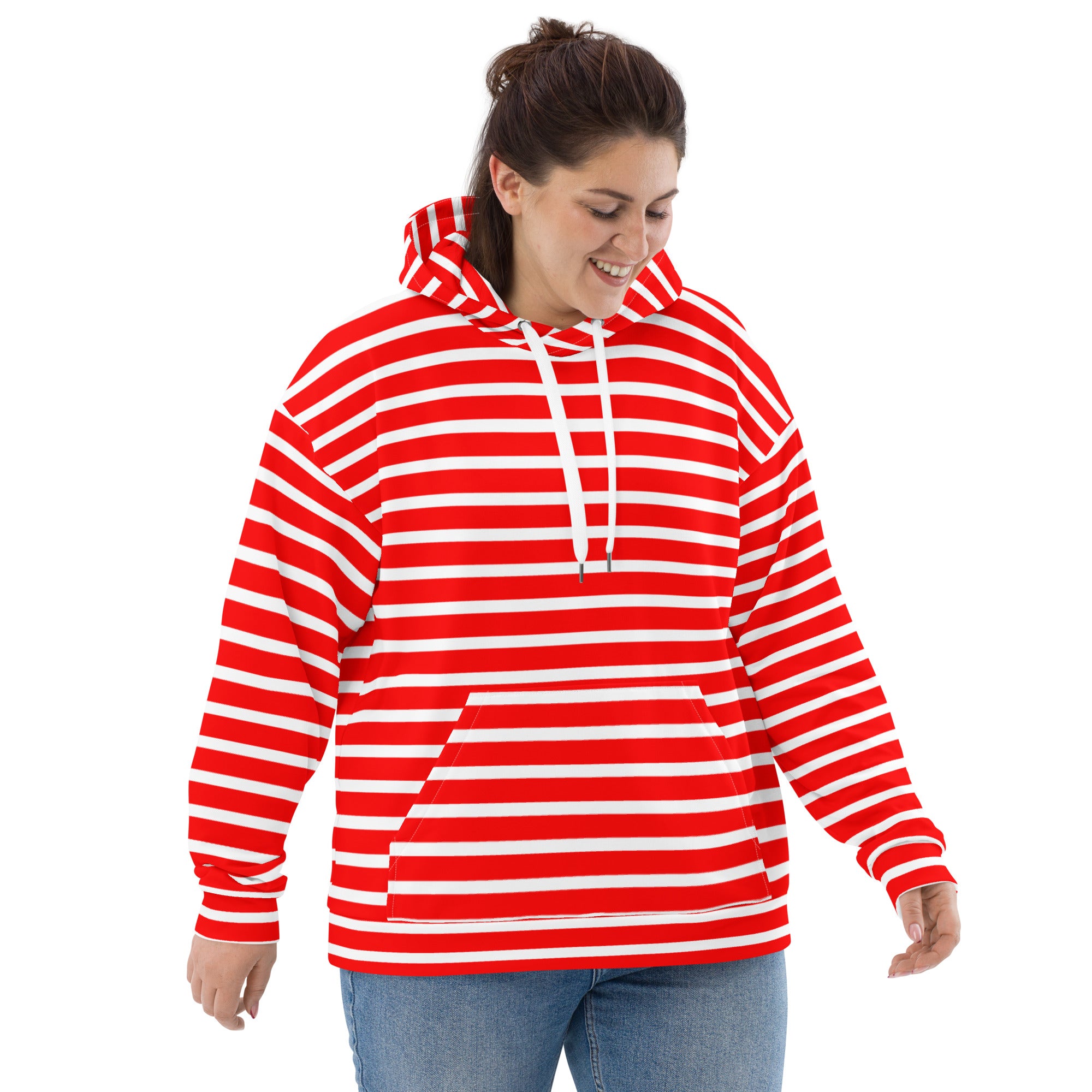 Unisex Hoodie White and Red Striped