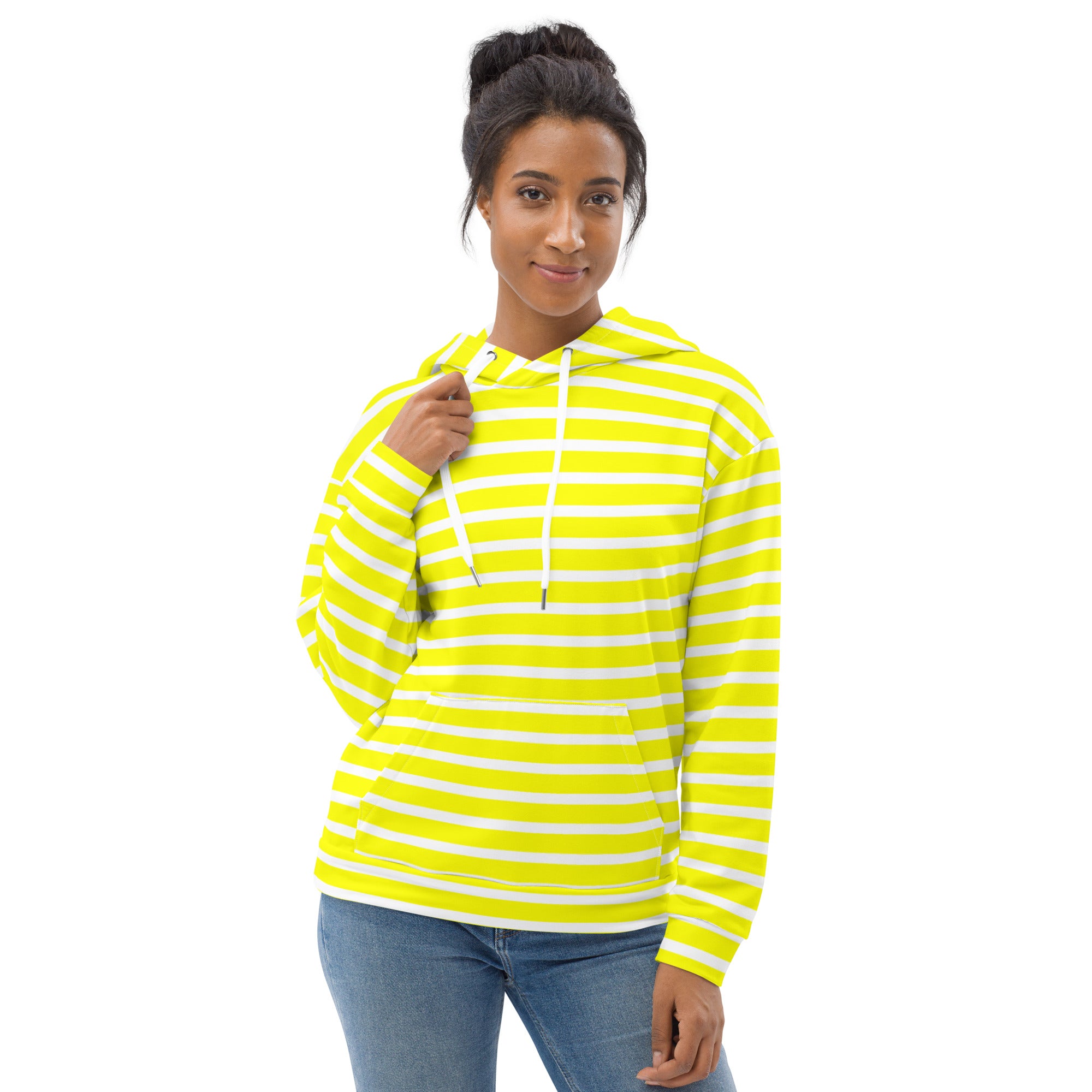 Unisex Hoodie White and Yellow Striped