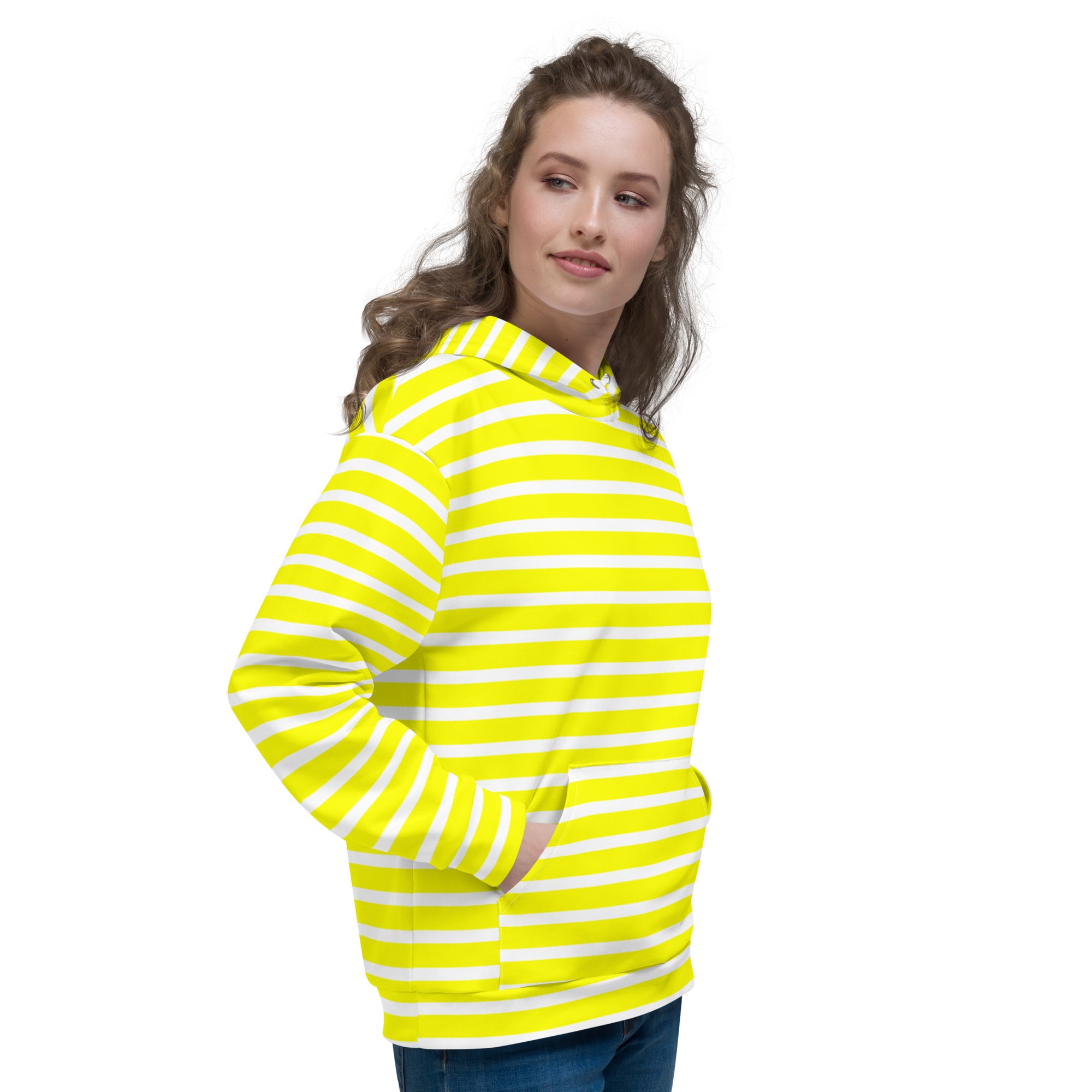 Unisex Hoodie White and Yellow Striped