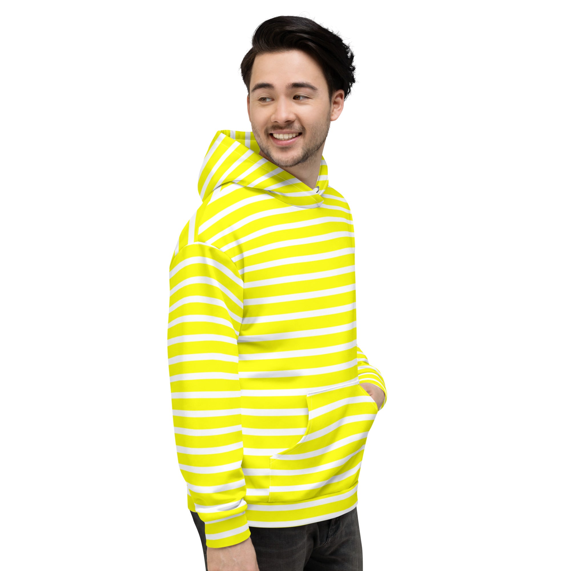 Unisex Hoodie White and Yellow Striped