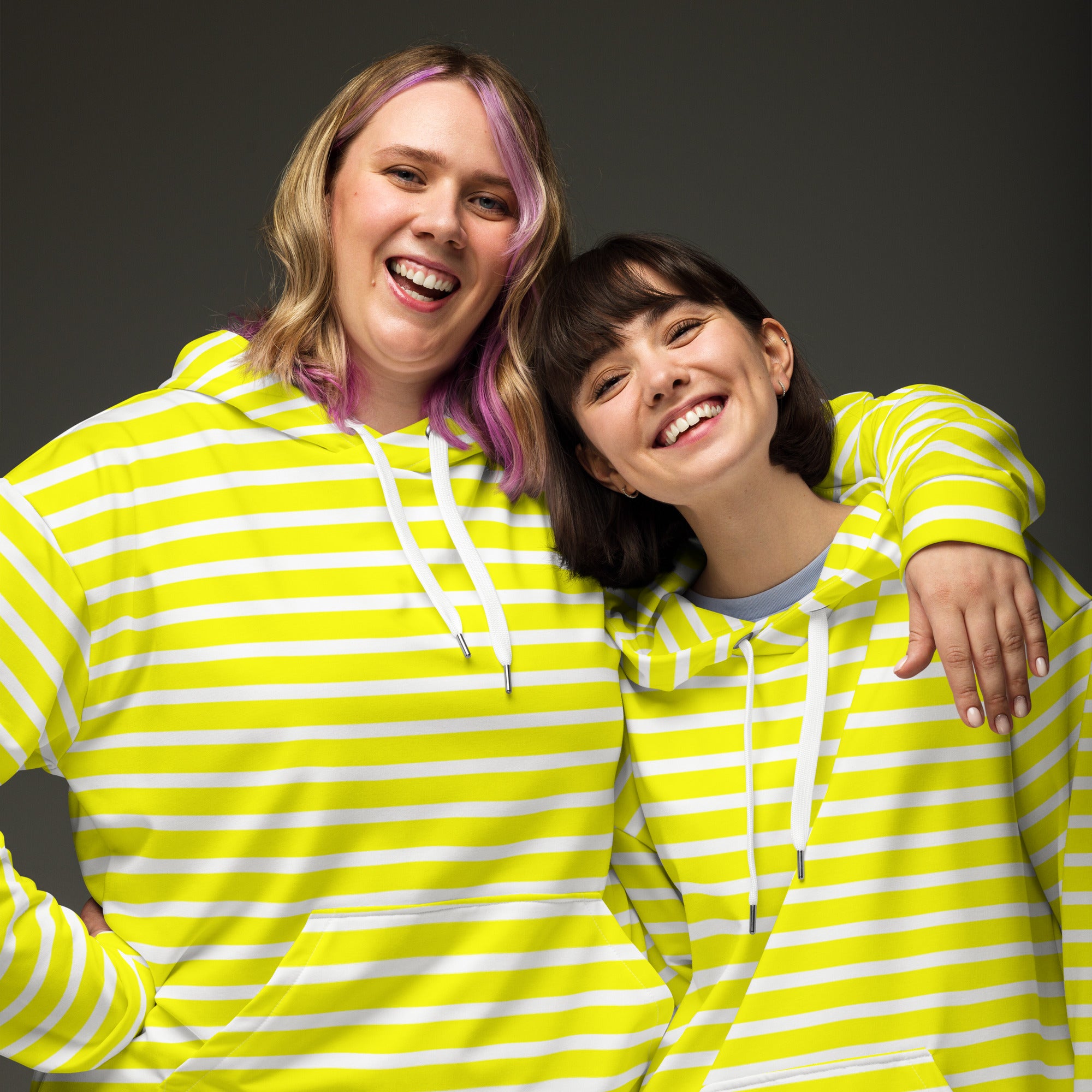 Unisex Hoodie White and Yellow Striped