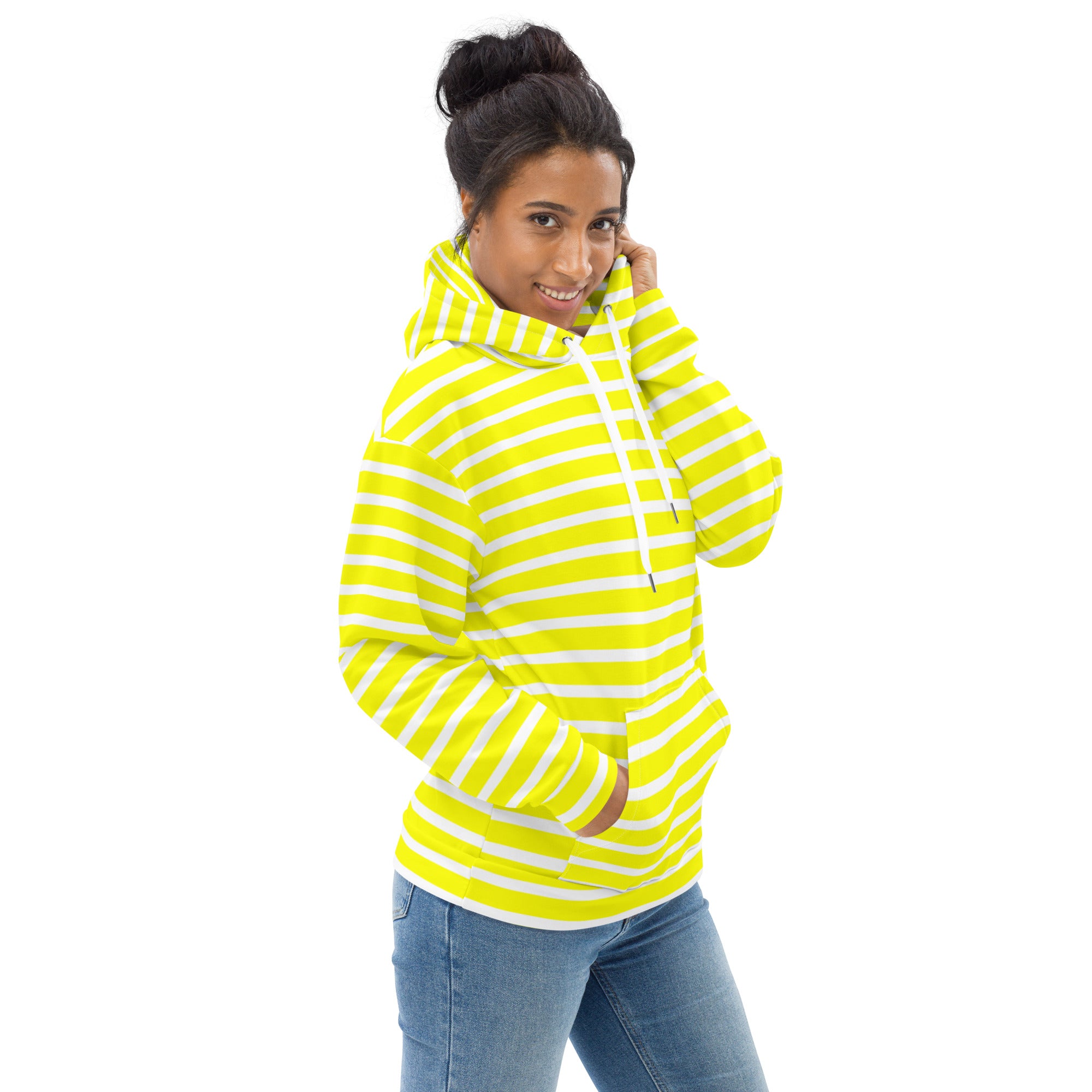 Unisex Hoodie White and Yellow Striped